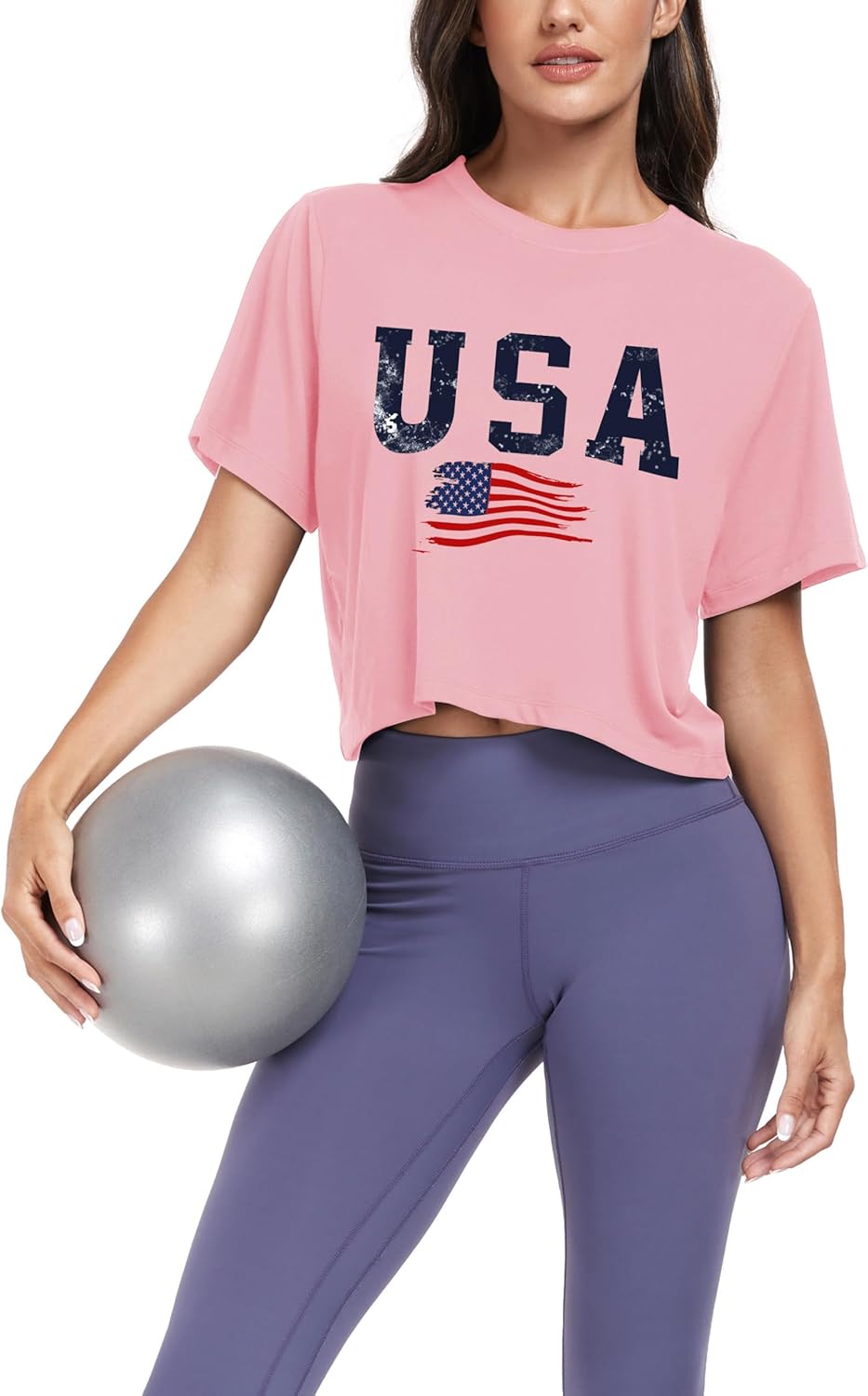 KevaMolly Workout Crop Tops for Women Loose Fit UPF50+ Breathable Yoga T Shirts Running Athletic Cropped Workout Tops