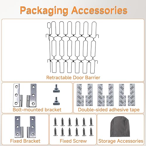 Vista 5 de Barrera retráctil para puerta para mascotas, puerta de perro de 30.7 x 30.7 pulgadas con puerta sin taladrar, puerta retráctil para perros
