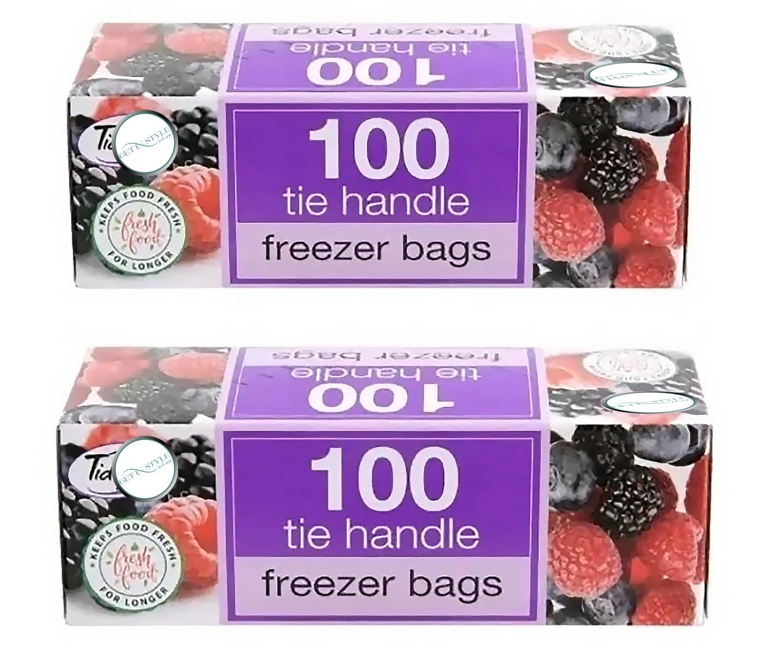 2x 100 Large Food and Freezer Plastic Bags with Tie Handles, Strong Bags for Fruits & Vegetables, 26cm x 40cm Including Handles – Bundled by GetInStyle Shop