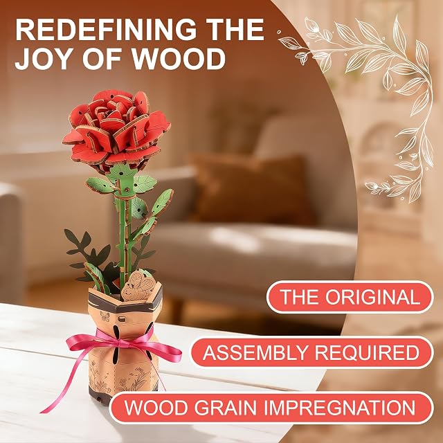 Foto 5 de 7 de Puzzle 3D de Madera, Kit De Flor Artificial para Ensamblar, Puzzle Ensamblaje Creativo