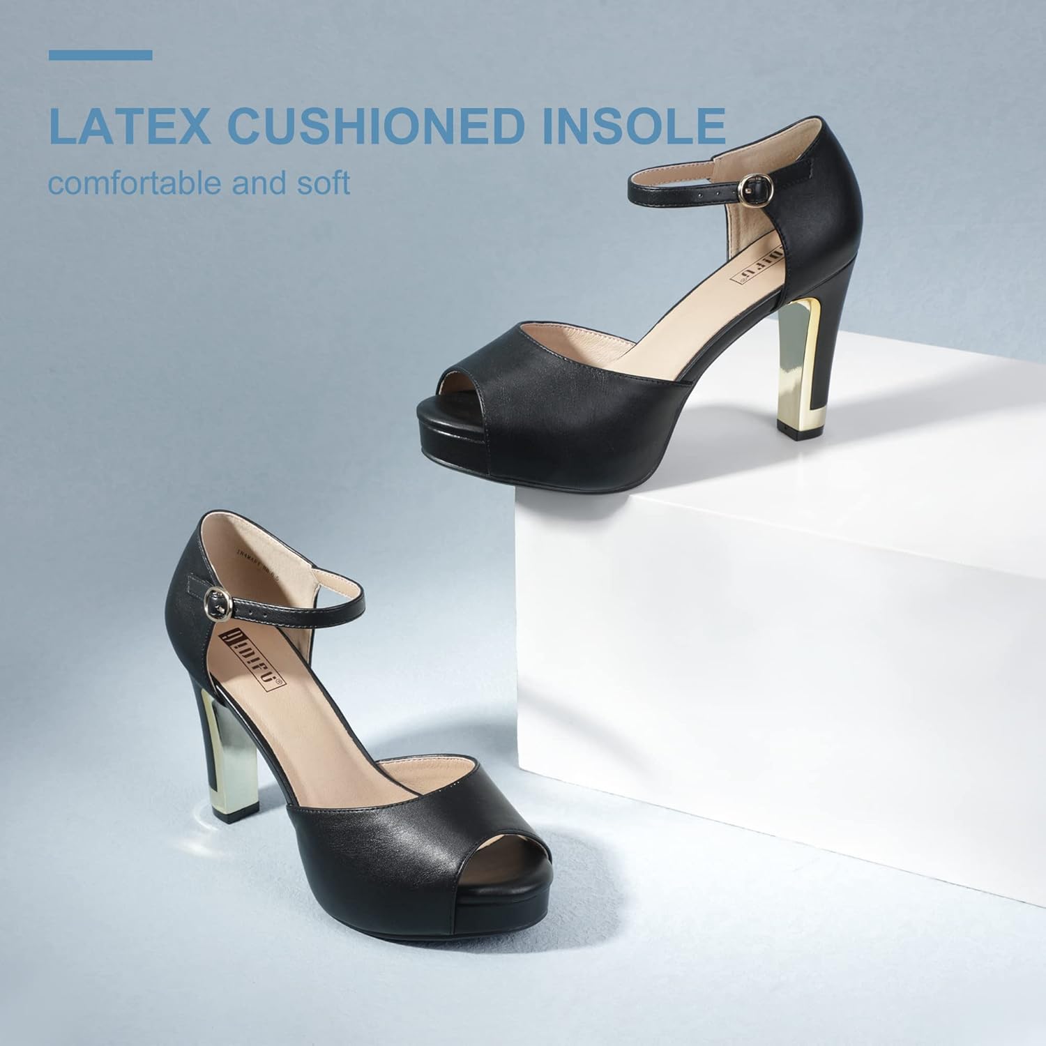 IDIFU Women's IN4 Mary Platform Chunky High Heels Sandals Peep Toe Dress Wedding Bridal Shoes For Women Bride Bridesmaid - Image 4