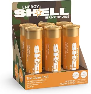 ENERGY SHELL Pineapple & Orange Flavored Energy Shot 2.5oz, 100mg Natural Caffeine, Low Sugar Energy Drink with Amino Acids & 5g of Protein, Zero Artificial Flavors or Sweeteners (6 Pack)