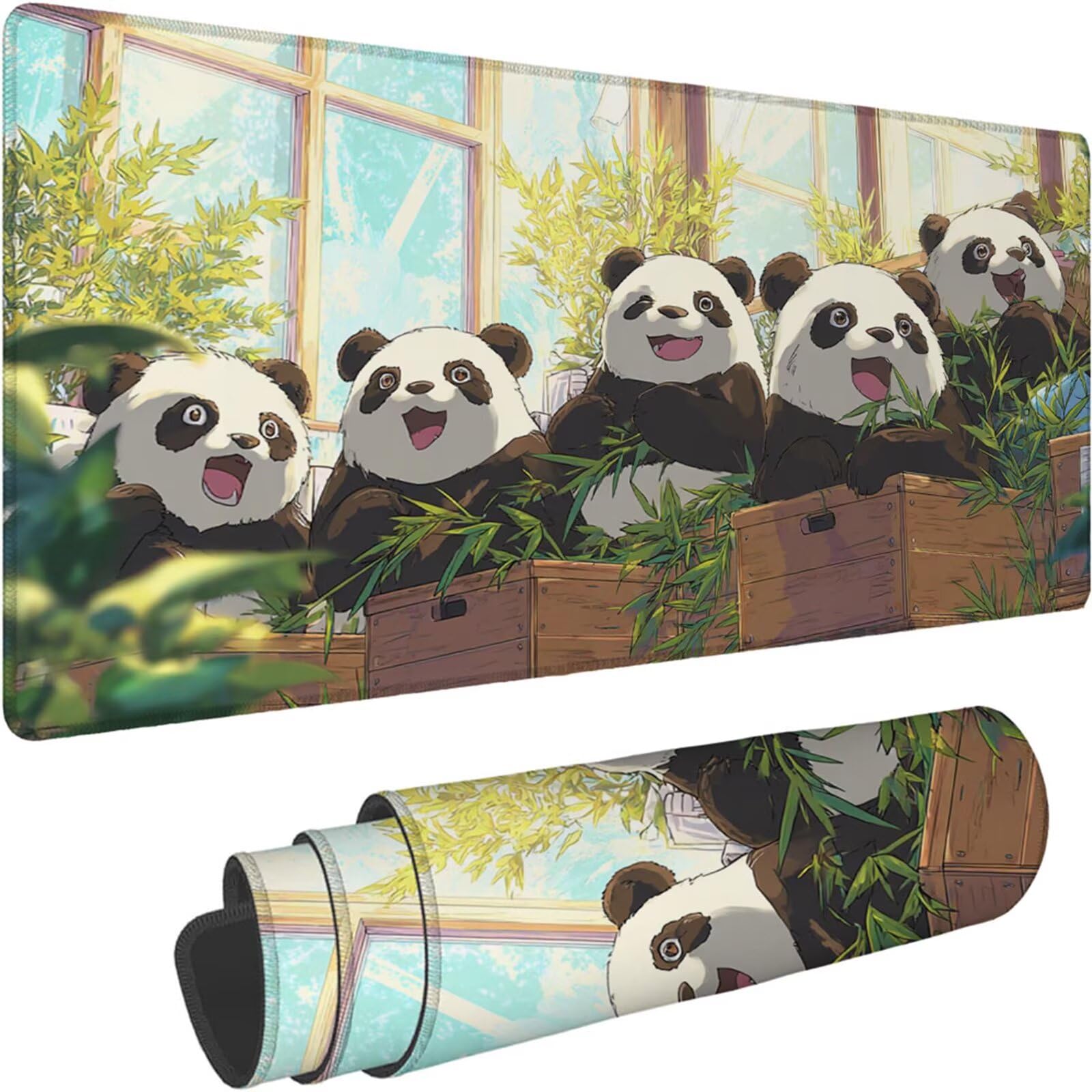 Gamingowa podkładka pod mysz 1200 x 600 x 3 mm, XXL, wodoszczelna, odporna na ścieranie, ze zszytymi krawędziami, podkładka na biurko, poprawia prędkość i precyzję, pod laptopa, komputera, wzór pandy