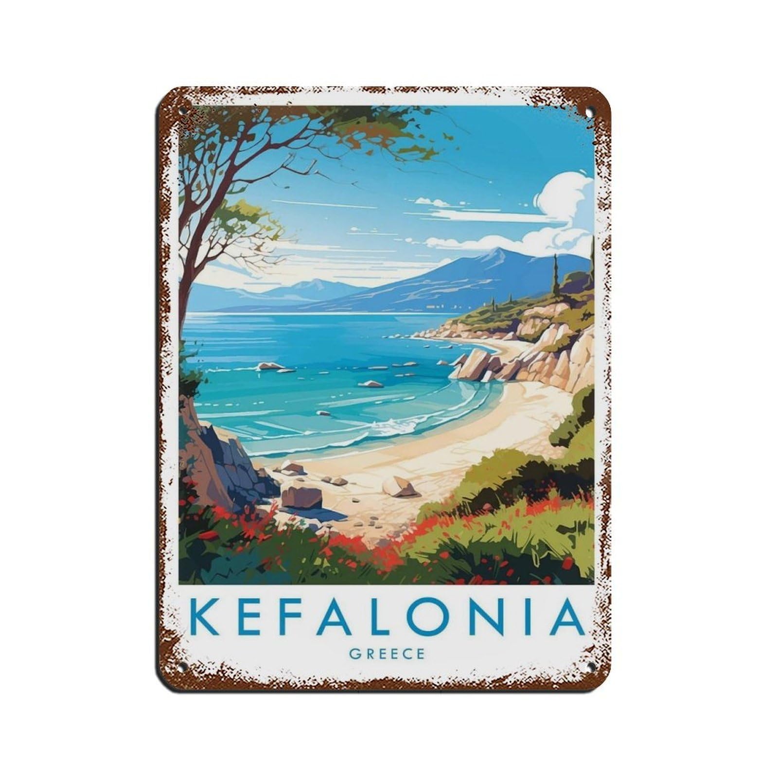 Kefalonia Travel, Kefalonia Travel Poster Retro Poster Metal Tin Sign Chic Art Retro Iron Painting Bar People Cave Cafe Family Garage Poster Wall Decoration 12x16inch(30x40cm)