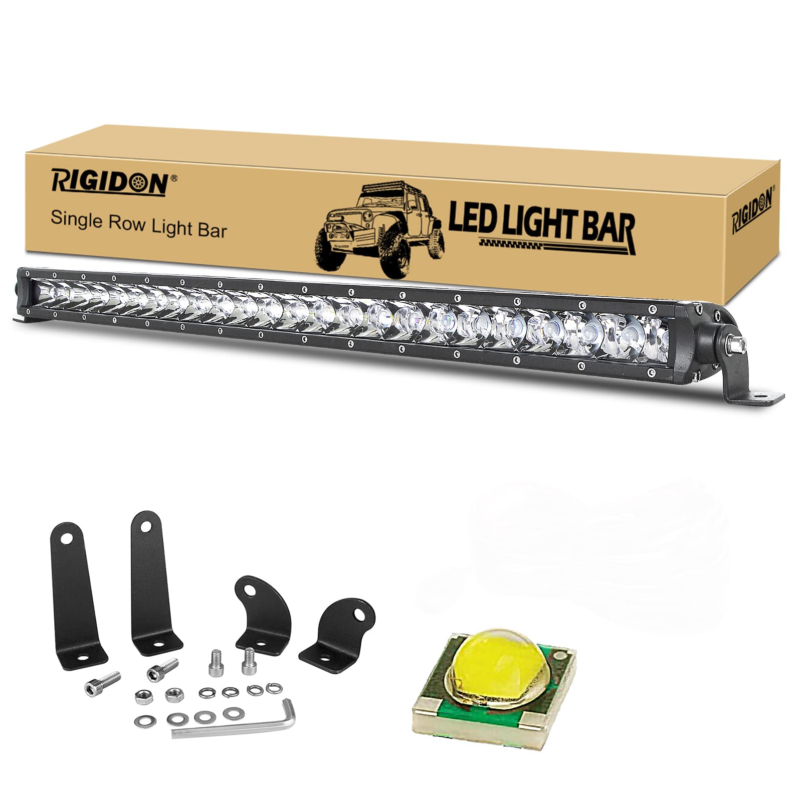 RIGIDON Barra LED 12V 24V 25 Pollici 63cm 120W - Singola Fila Luce Per Auto Trattore Camion SUV UTE ATV Barca 4x4 Veicoli Offroad - Spot Beam Spotlights 6000K Bianca