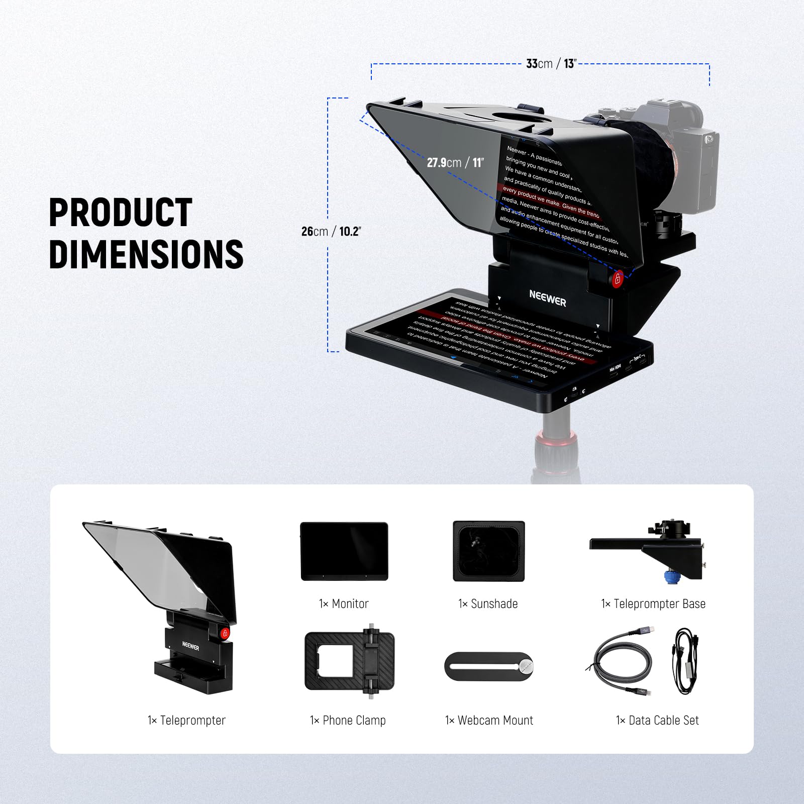 NEEWER 2 in 1 Teleprompter 11 Zoll mit Monitor für Windows MacOS, Tragbare Prompter für Kamera Webcam Handy Tablet Bildschirm Spiegelung, für YouTube Twitch Live Streaming Konferenz, X11