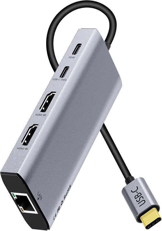 USB C Hub Dongle,10 in 1 Laptop Docking Station Dual 4K@60Hz HDMI Monitor,100W PD,Gigabit Ethernet,Card Reader,USB3.0 Type-C Multiport Adapter for MacBook Pro IPad,Dell,HP,Surface,Steam Deck Dock