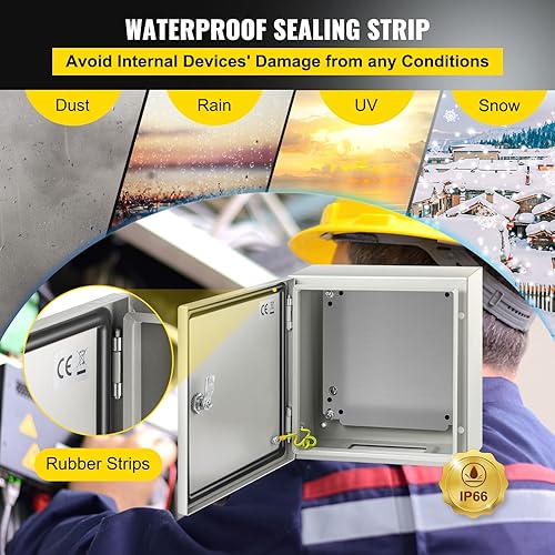 Miniatura 4 de VEVOR Caja de acero NEMA 12 × 12 × 6, caja eléctrica de acero NEMA 4X, IP66 impermeable y a prueba de polvo, caja de conexiones eléctricas para