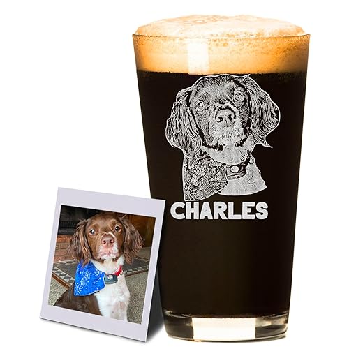 Lucy Engraving Custom Dog Photo Pint Glass Engraved - Personalized Gift for Dog Lovers, 16 oz. Beer Glass Memorial Gift for Pet Owners, Handmade in the USA