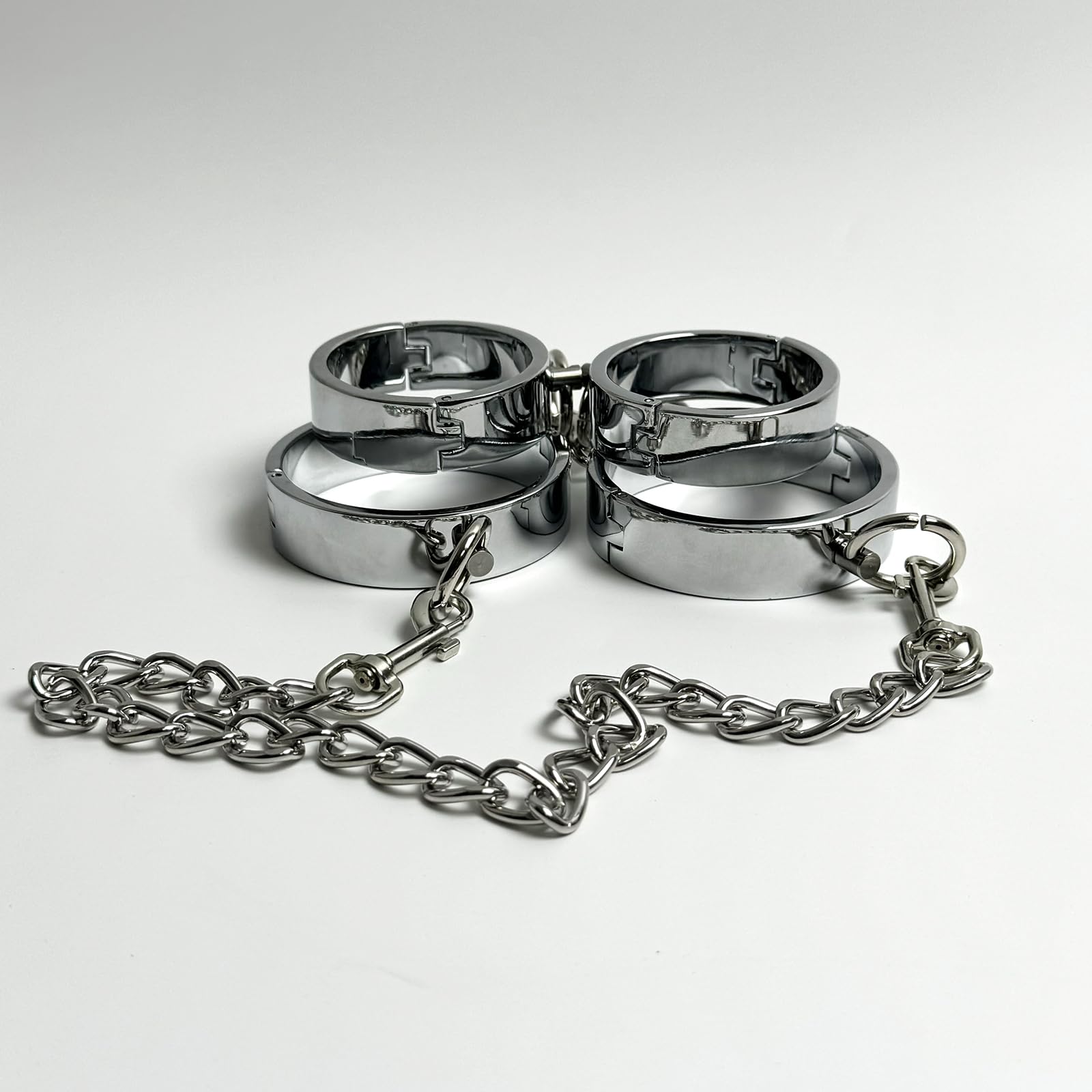 Menottes en acier inoxydable métal circulaire avec collier et fers de pied, jouet sexuel adulte (3PCS)