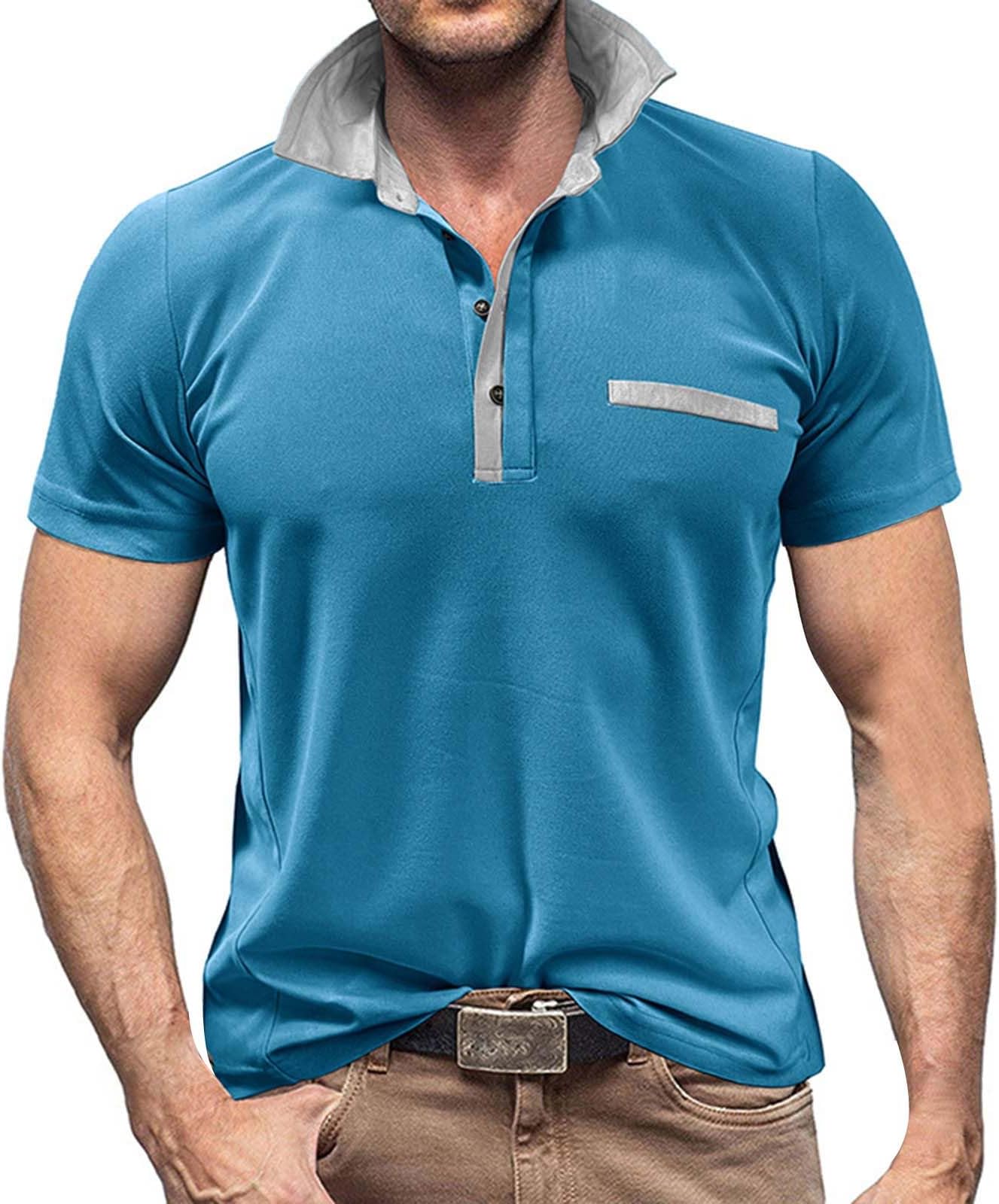 Classic Fit Short Sleeve for Men, Moisture Wicking Tennis Shirts, Solid Soft Button Cotton Pocket Collared Shirt