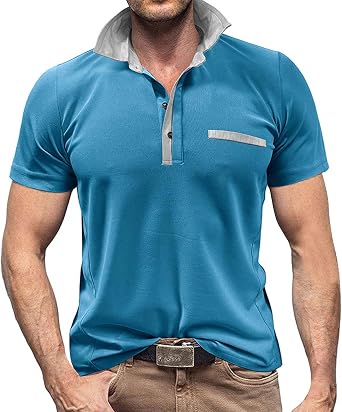 Classic Fit Short Sleeve for Men, Moisture Wicking Tennis Shirts, Solid Soft Button Cotton Pocket Collared Shirt
