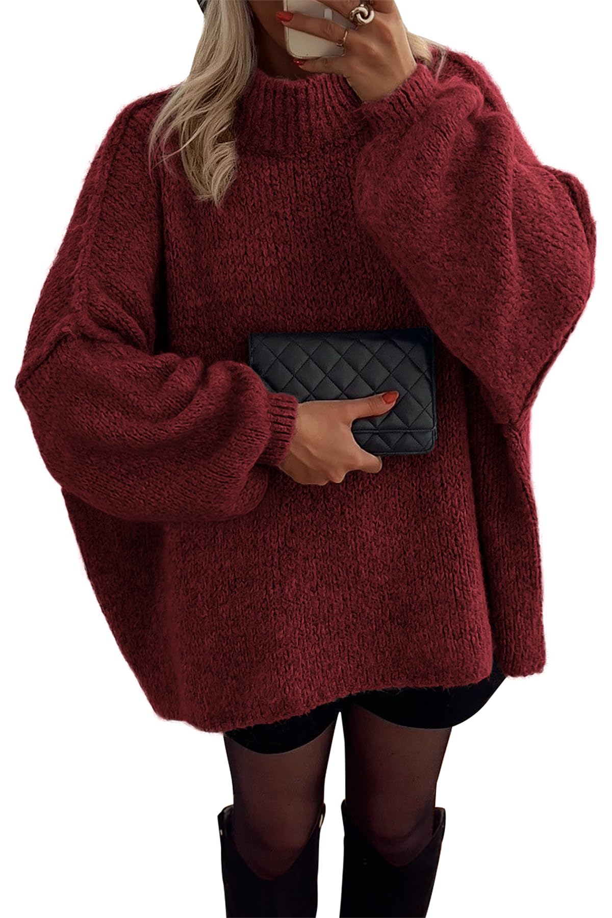 ATHMILE Womens Fall Fashion Oversized Sweaters Chunky Knit Mock Neck Long Sleeve Casual Trendy Pullover Winter Clothes 2025