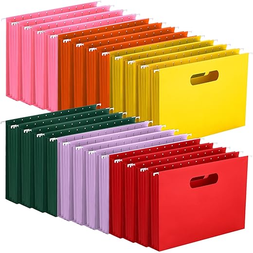 24 Pcs Hanging Pocket with Full Height Gusset Letter Size Expanding Hanging File Folders with Hooks Colored Filing Cabinet Folders Expandable Hanging Folders for Filing Cabinet A4 Legal File Folders