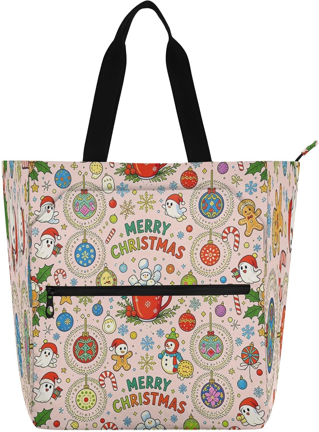 decorative Kids Tote Bags for Boys Girls Adults Pink Christmas Spookyghosts Retro Pastel Large Teacher Tote Bags Handbags with Inner Pockets for School Shopping Beach