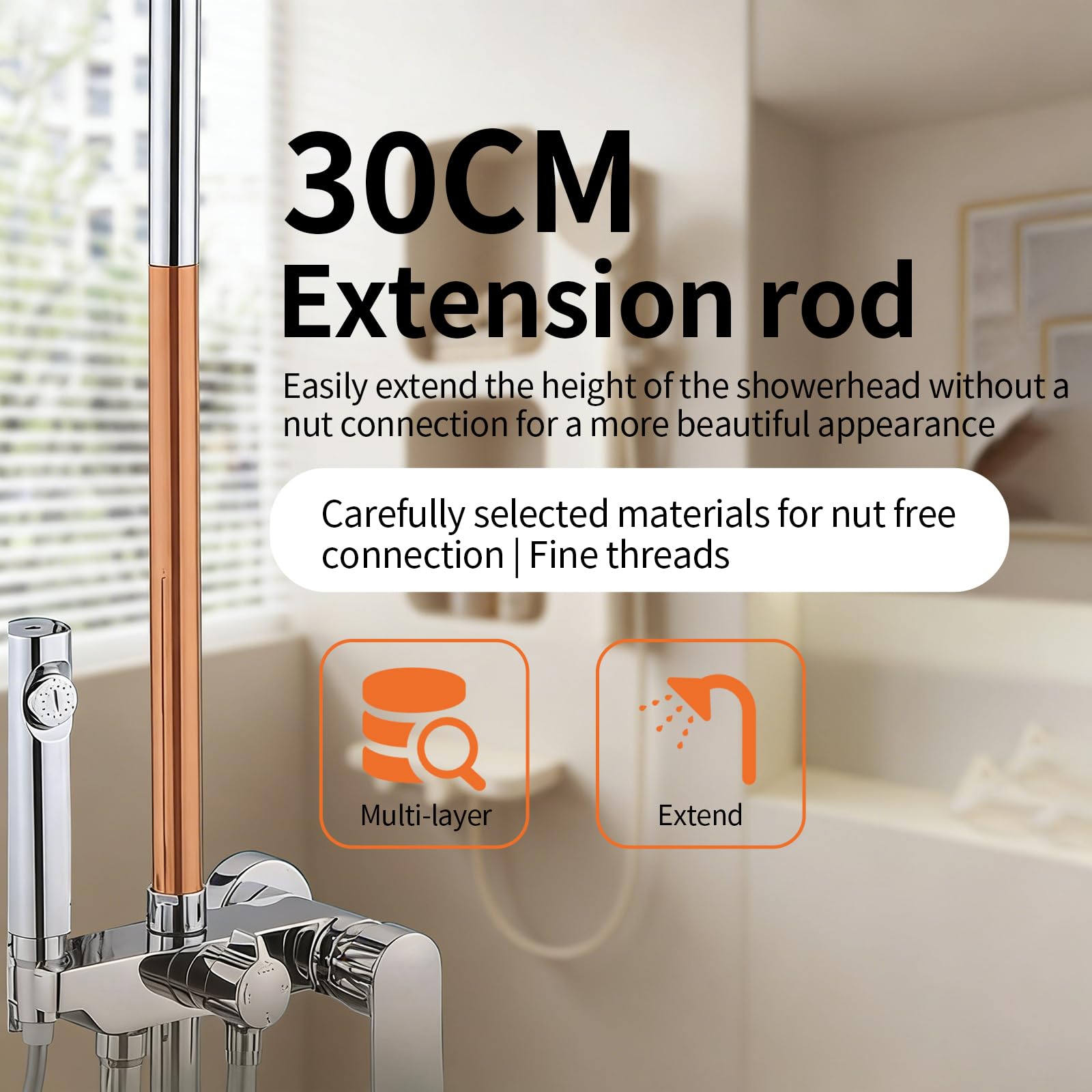 Tubo alargador de ducha de 30 cm, tubo de extensión de ducha, brazo extensible, cromado, barras de ducha para accesorios de baño — view 5