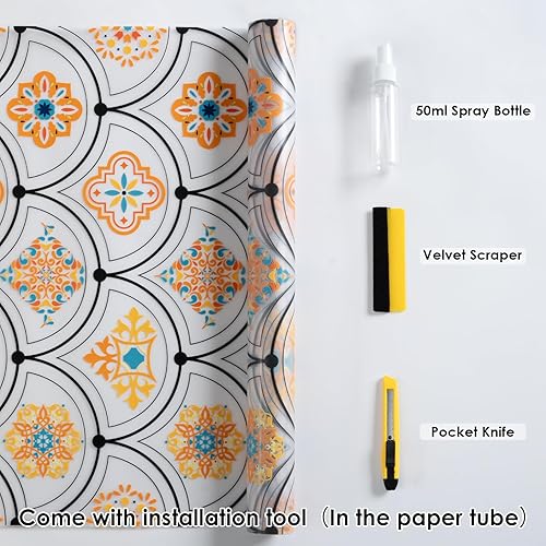 Vista 17 de DKTIE Película de vitrales con patrones geométricos, finos adhesivos esmerilados para ventanas de vidrio, resistente al agua para ventanas de baño