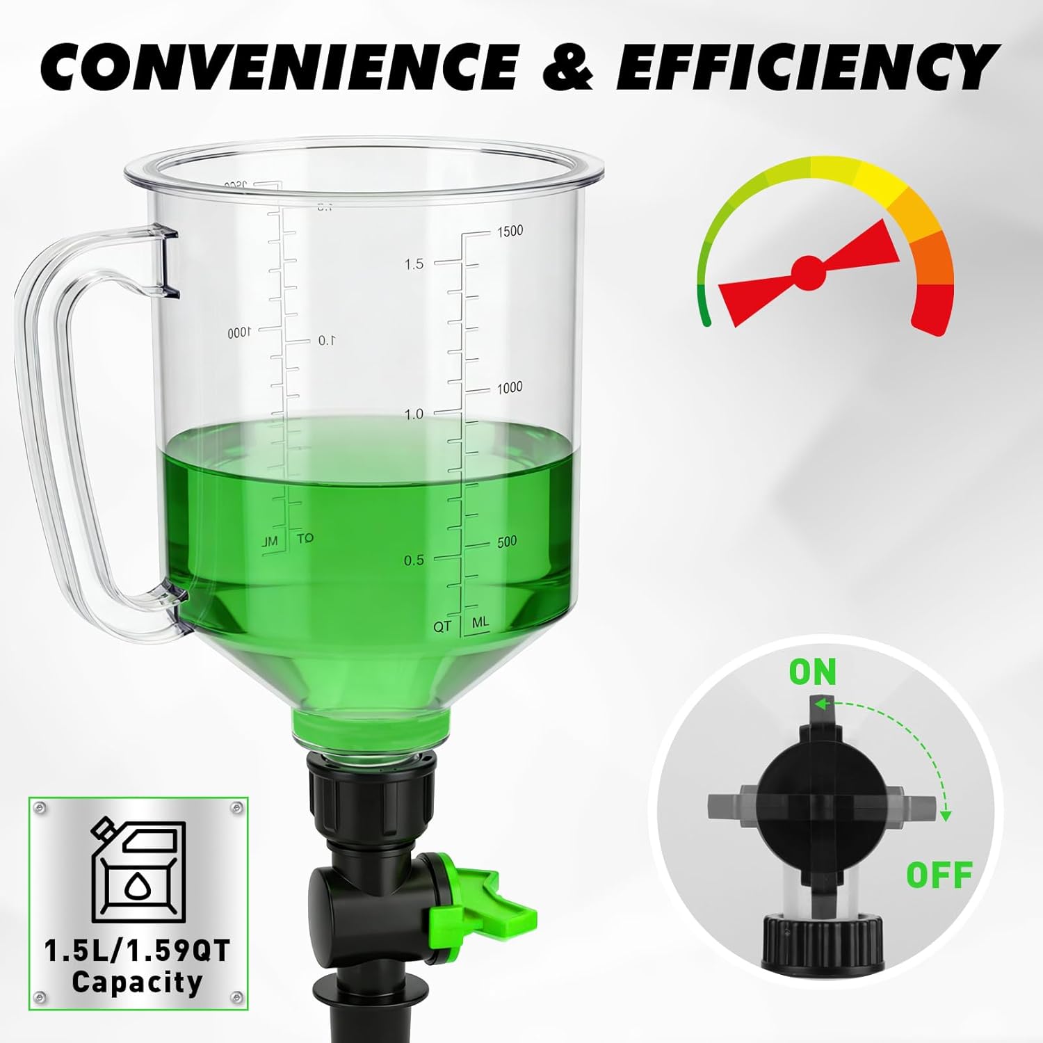 20‑Piece Engine Oil Funnel Kit, 1.59QT/1.5L Oil Funnel Set with 12 Adapters, Siphon Hose Pump, Towel, Elbow Fitting, Arrow Screen and Magnetic Storage Hooks Tray, Compatible with GM/Ford/BMW/Audi Etc.