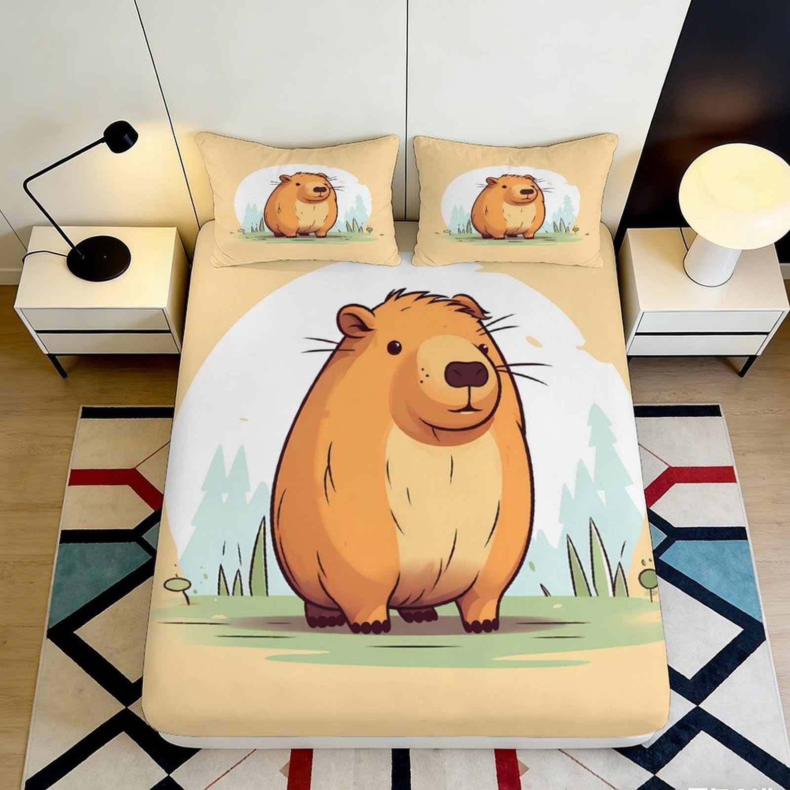 3D Printed Cute Bear Fitted Sheet Microfiber Soft Durable 3D Printed Cartoon Mattress Cover for Bedroom Dormitory Guest Room Protection Decoration 90x200x25cm