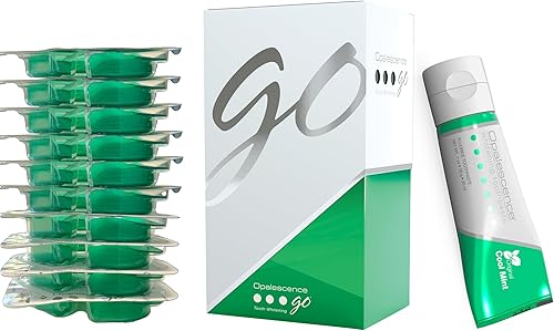 Opalescence GO 15% (10 tratamientos) Bandejas blanqueadoras de dientes originales precargadas con pasta de dientes blanqueadora de viaje, 1.0 onzas,