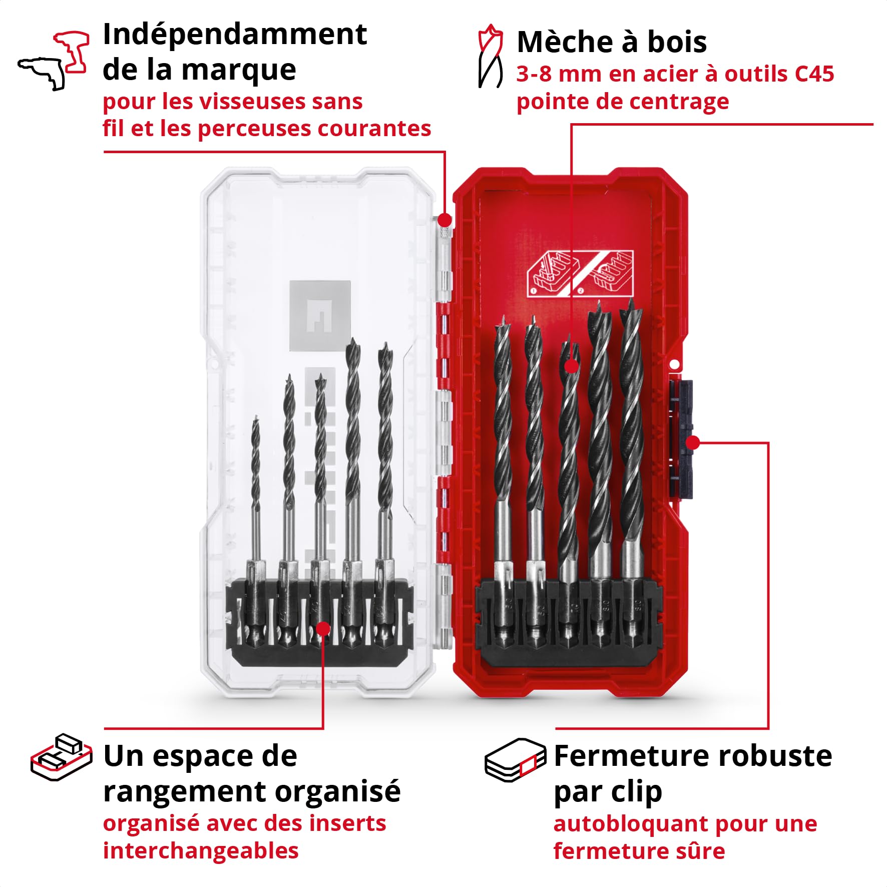 Einhell S-CASE 10 szt. zestaw wierteł do drewna C45 6.3 mm