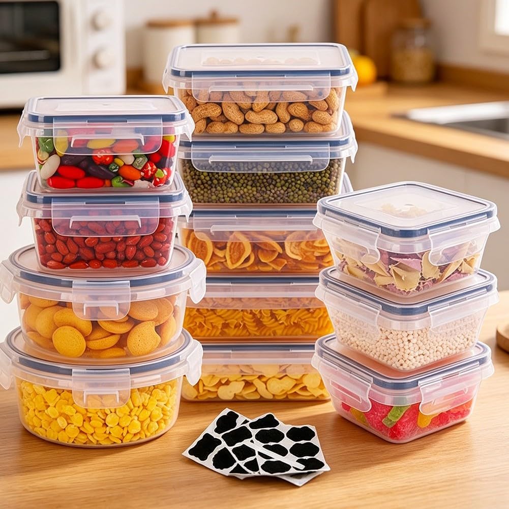 Set di 12 contenitori per alimenti, ermetici, a tenuta stagna, in plastica, per organizzare i pasti, per preparare il pranzo, da 1000 ml a 350 ml