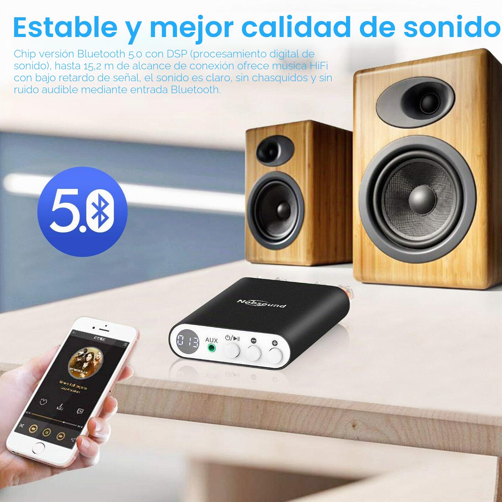 Mini amplificador digital Bluetooth 5.0 DSP TPA3221, amplificador de potencia integrado, receptor estéreo de 2 canales, amplificador de audio para el hogar, 200 W (Nobsound TA-21)