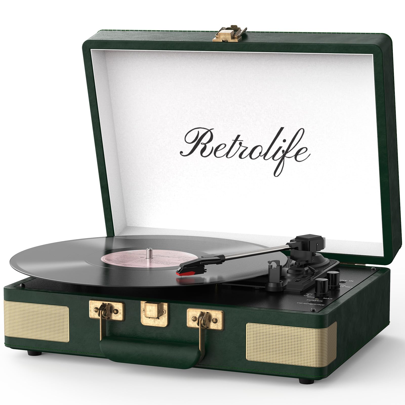 Retrolife Record Player 3 Speed Suitcase Design Bluetooth, Dark Green