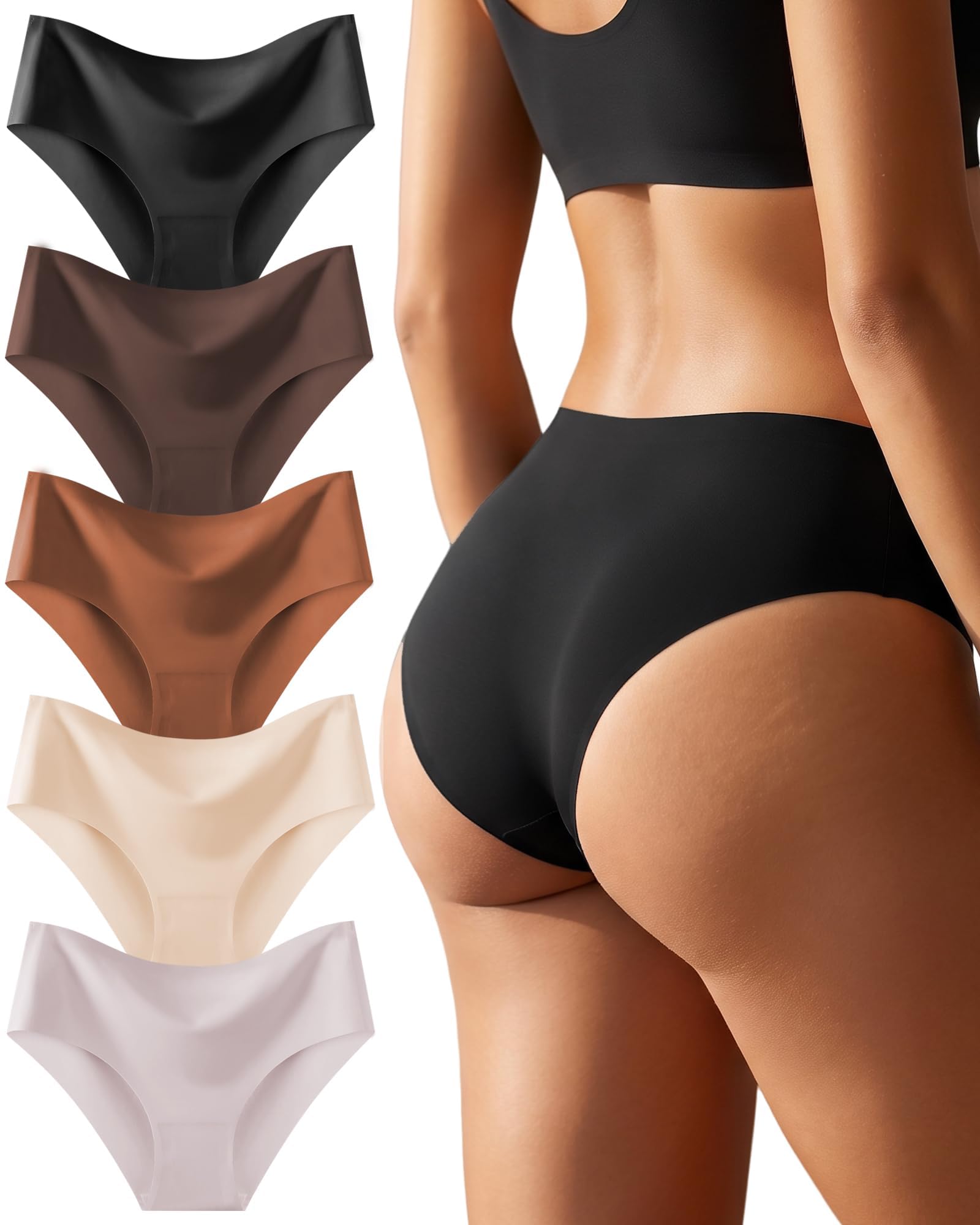 ALL OF SHE 5er Pack High Waisted Slips Damen Seamless Unterhosen Hohe Taille Nahtlose Unterwäsche Frauen Soft Panties Multipack XS-XL