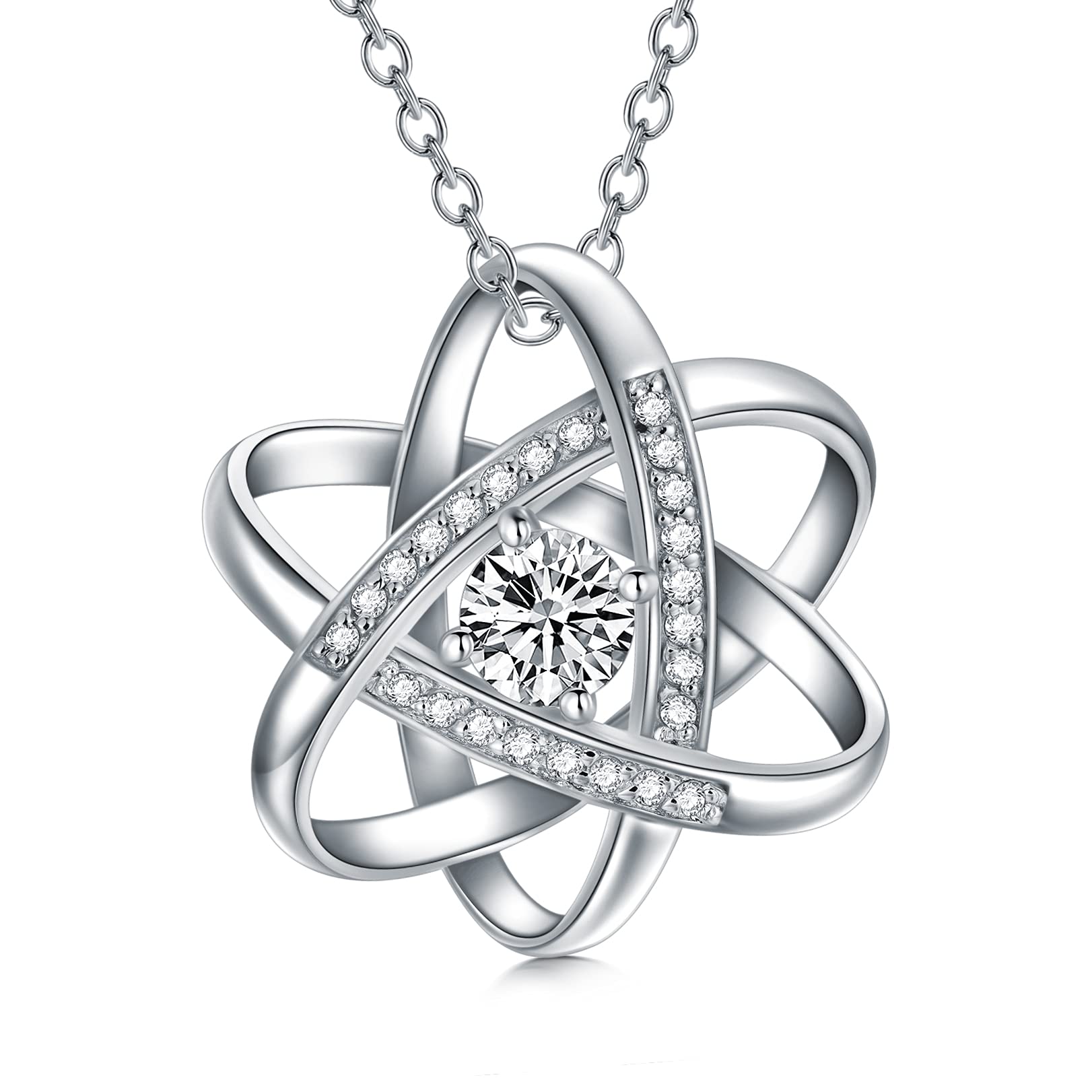 Natural Diamond Celtic Love Knot Necklace for Women,Endless Flower Pendant Necklace Set with 5mm Moissanite 925 Sterling Silver Jewelry Anniversary