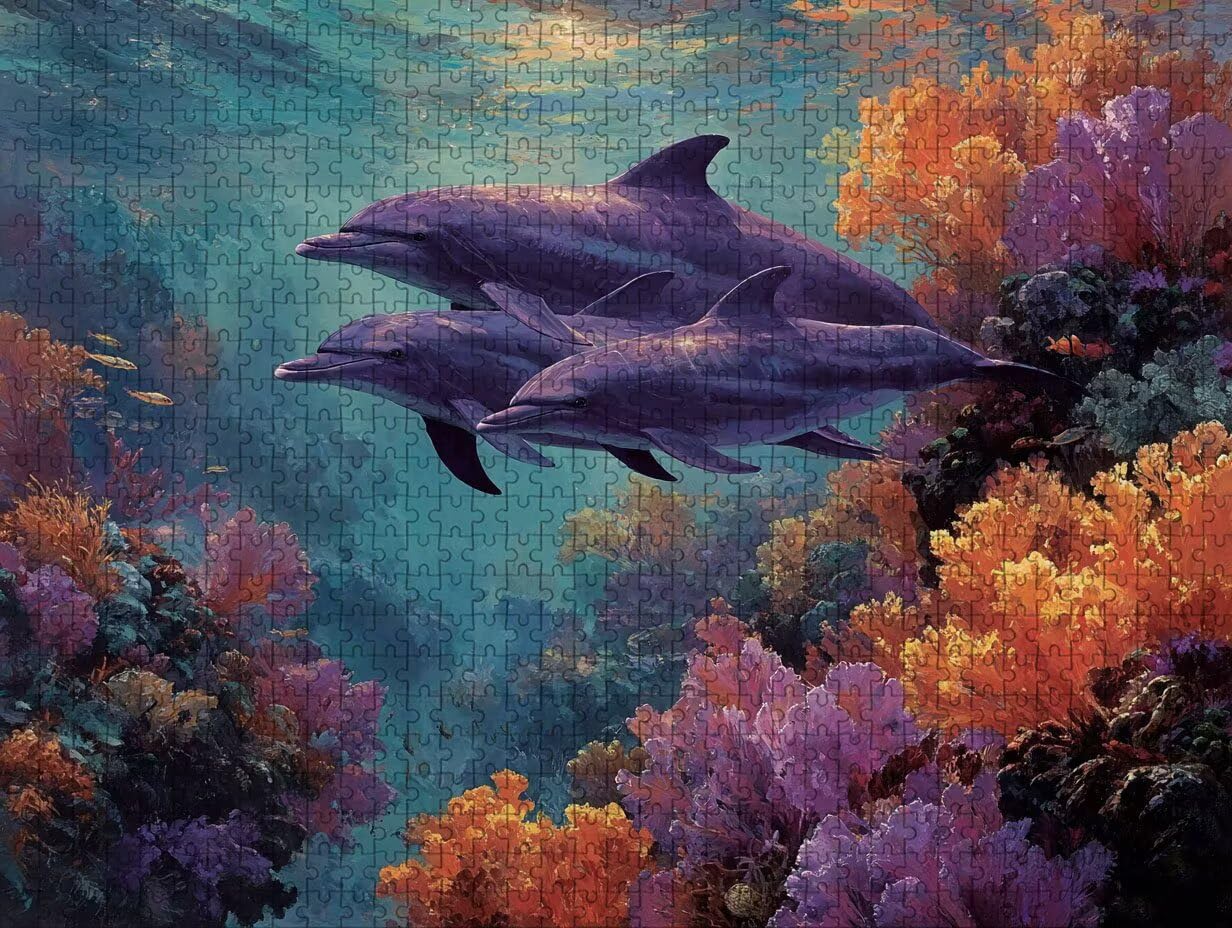 Meer Puzzle 2000 Teile für Erwachsene, DIY Holzpuzzle 99x70cm, Holzpuzzle Erwachsene für Die Ganze Familie, Groß Deko Puzzles und Geschenke, Clevere Rätsel, Geschenk für Mädchen, (Delphin) J-7006