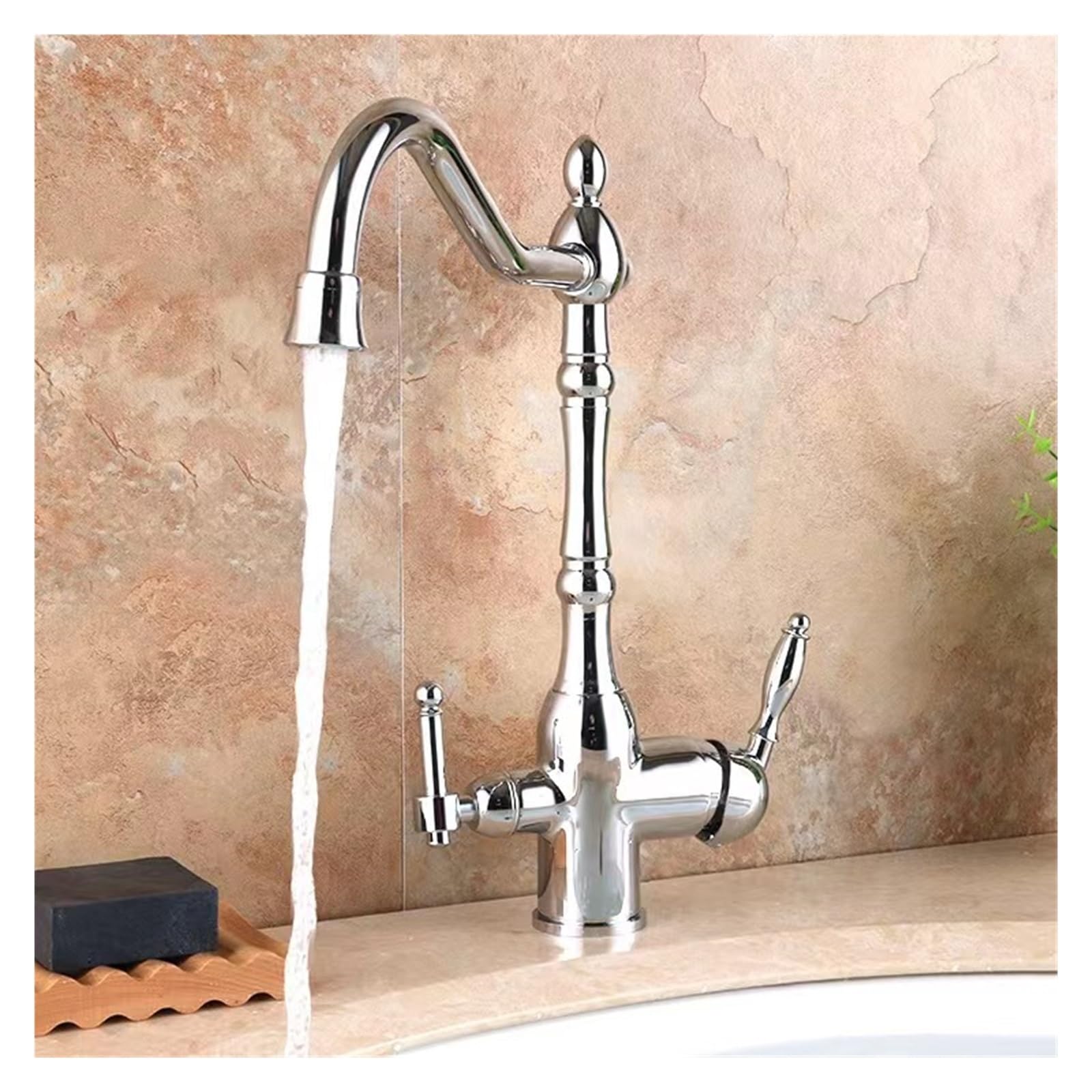 ZYCHSJXA Gourmet Kitchen Sink Faucet All Copper Cold and Hot Three in One Water Purification Rotatable Faucet(Black)