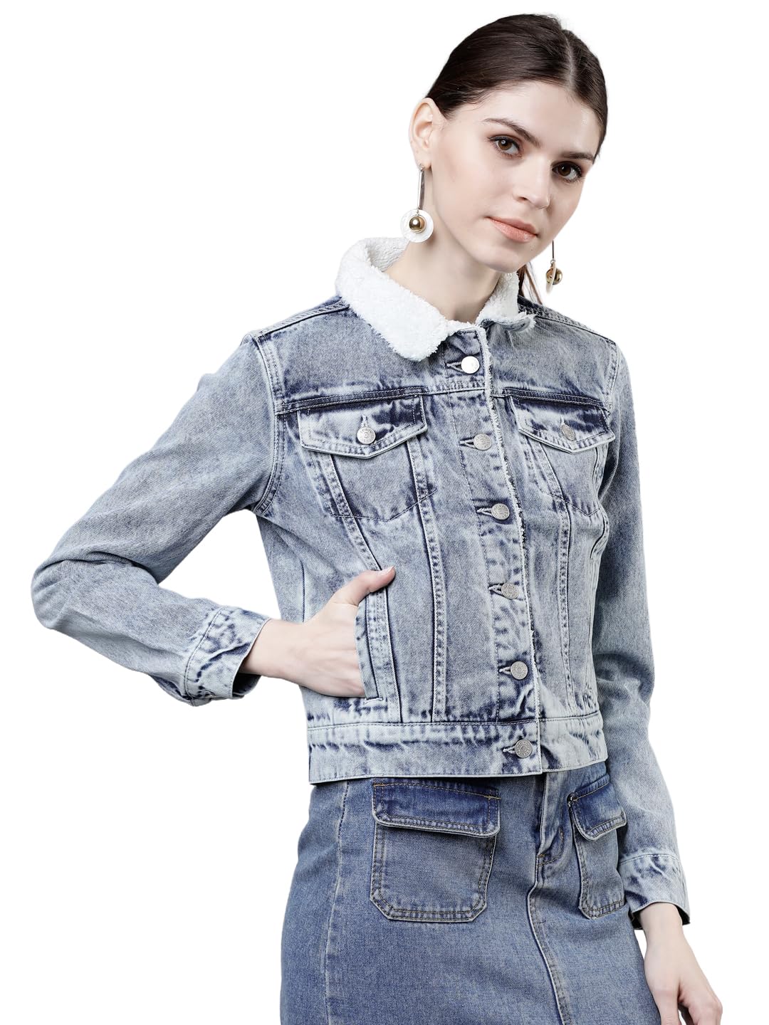 tokyo talkies Women Blue Solid Denim Jacket-picture-14