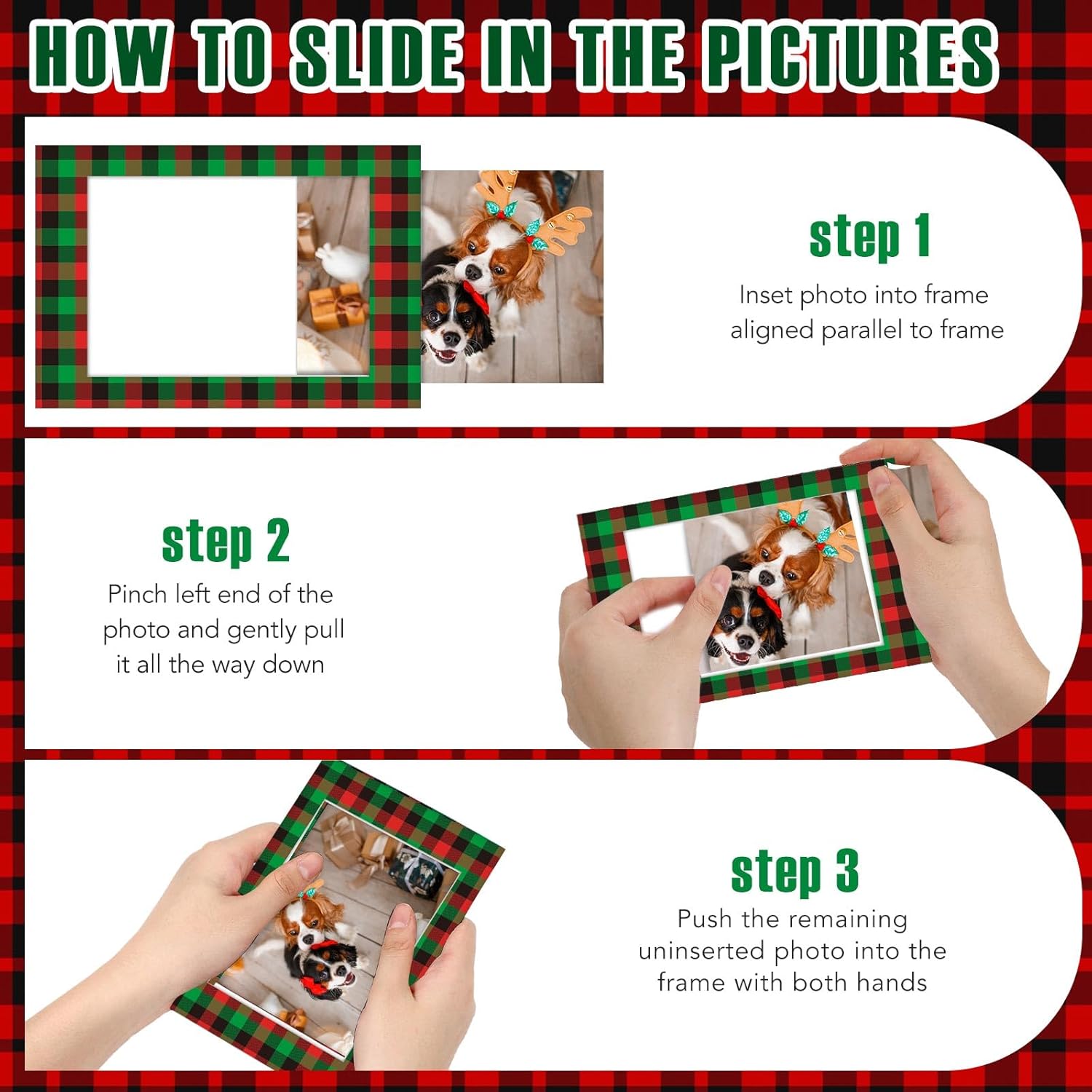 Leinuosen 60 Pcs Christmas Picture Frame Ornaments 4x6 Paper Photo Frames Bulk Cardboard Frames with Stand DIY Red and Green Photo Crafts Frame for Hanging Ornament Decorations (Plaid Theme)