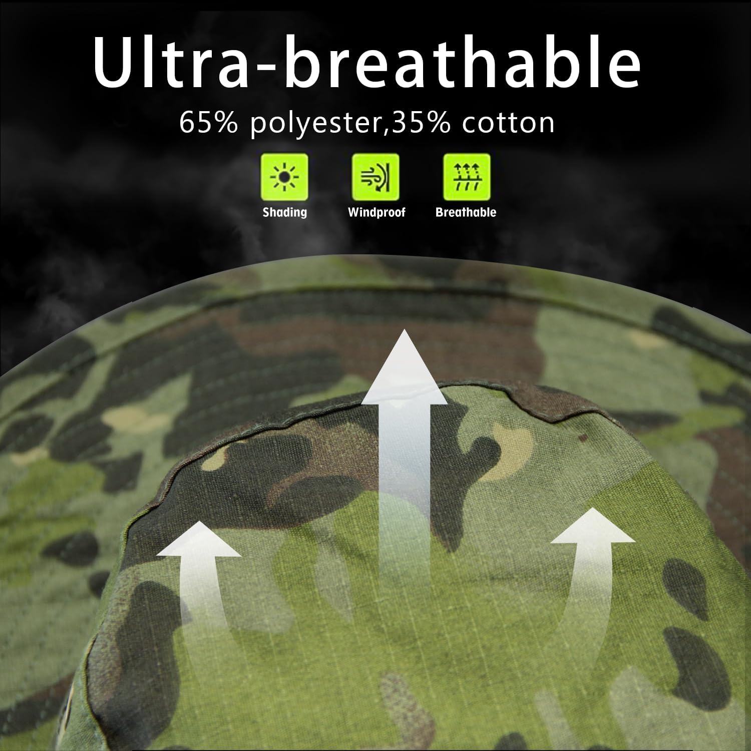 Camo Boonie Hat for Men Women, Military Tactical Wide Brim Bucket Hats, UPF50+ Jungle Sun Hats for Fishing Hunting Safari - Image 3