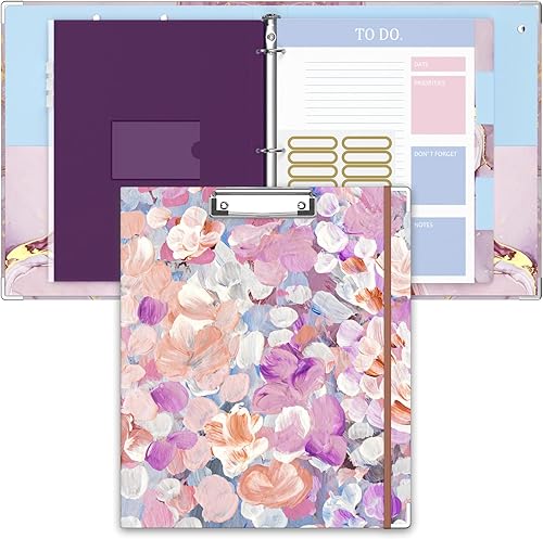 Miniatura 21 de Carpeta de 3 anillas, carpeta de anillos redondos de 1 pulgada con portapapeles, pestañas divisoras, fundas de bolsa con cremallera de PVC