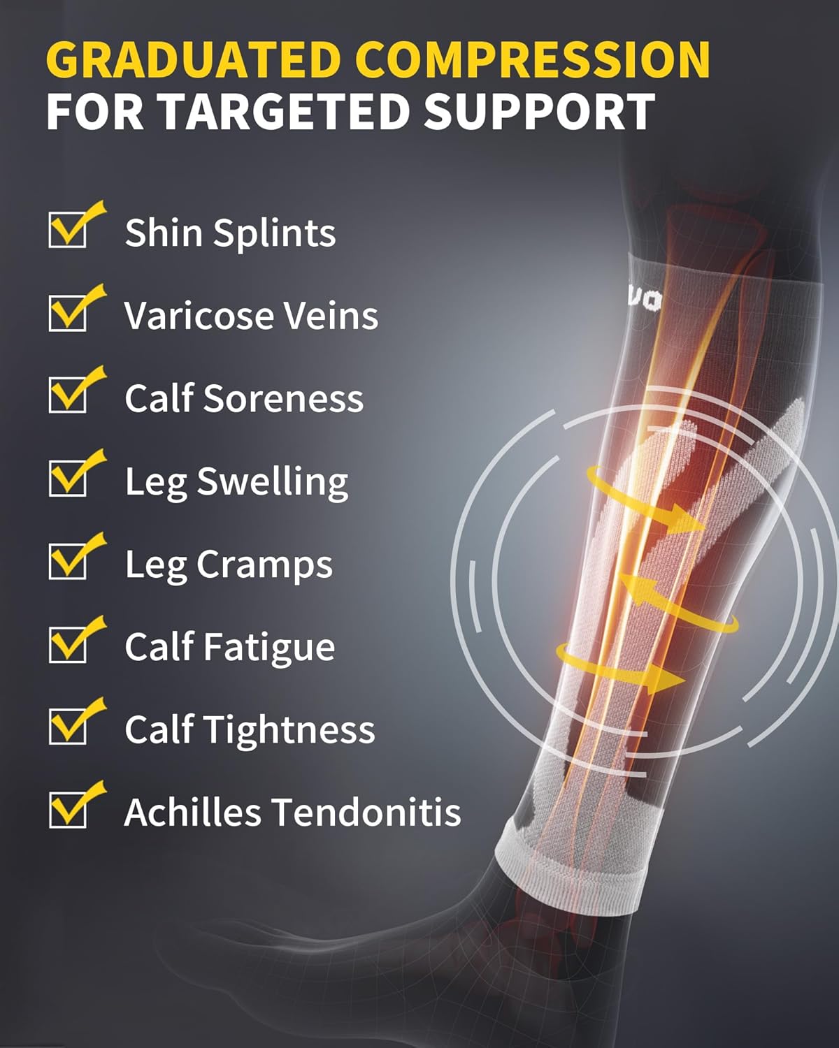 CAMBIVO 3-Pair Calf Compression Sleeves for Men & Women – Footless Socks for Shin Splints & Leg Pain Relief, 1 Pair Available - Image 2