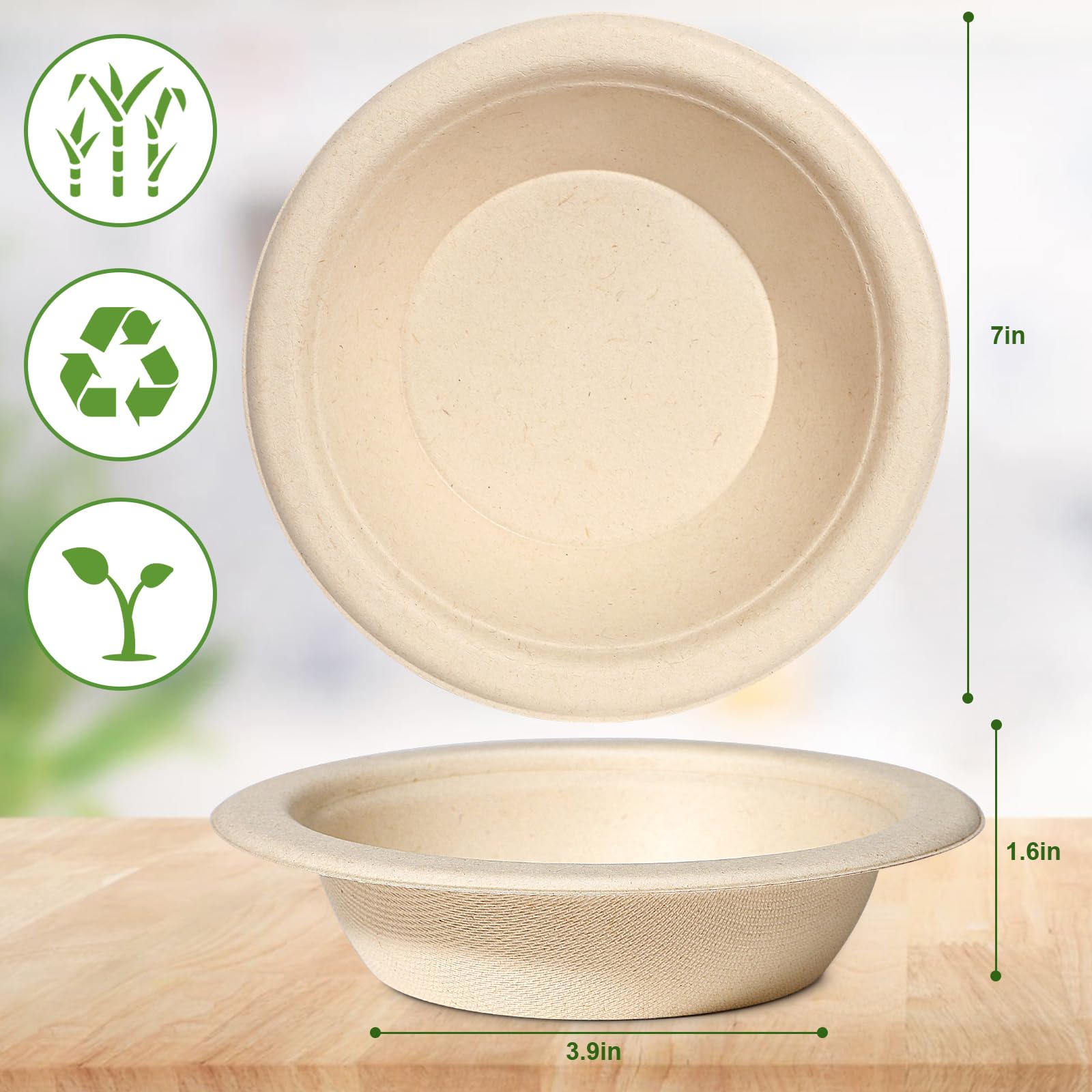 Supplika 125 Pack Paper Bowls - 100% Compostable Disposable Soup Bowl - Heavy Duty