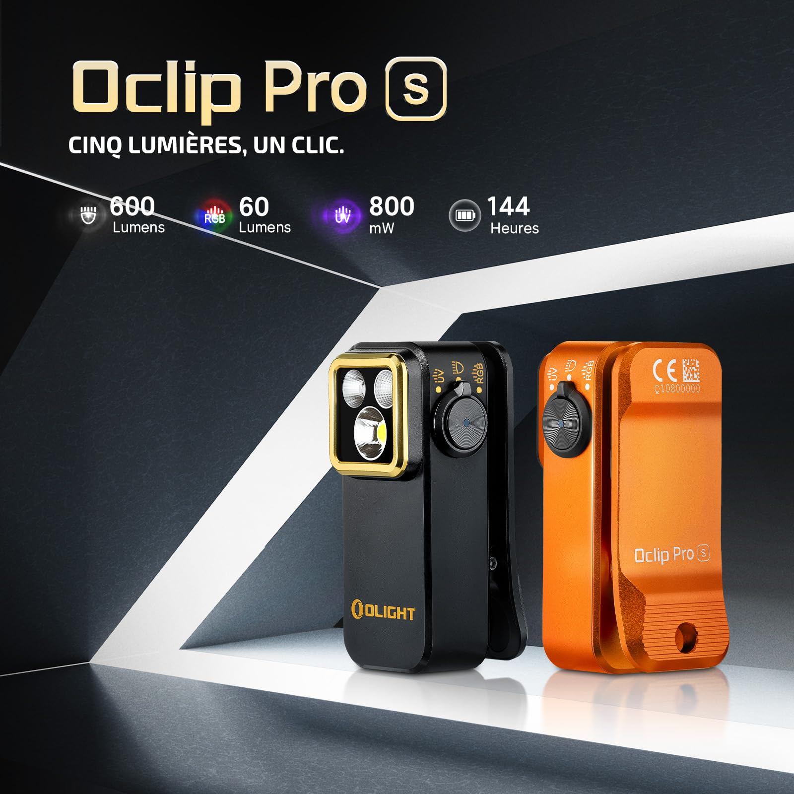 OLIGHT Oclip Pro S Lampe de Poche à Clip 5 Sources de Lumière 600 LM 80M Performance Max Mini Lampe Torche Longue Durée 144H Recharge USB-C IPX6 Étanche pour Travail de Nuit et l'Éclairage d'Urgence