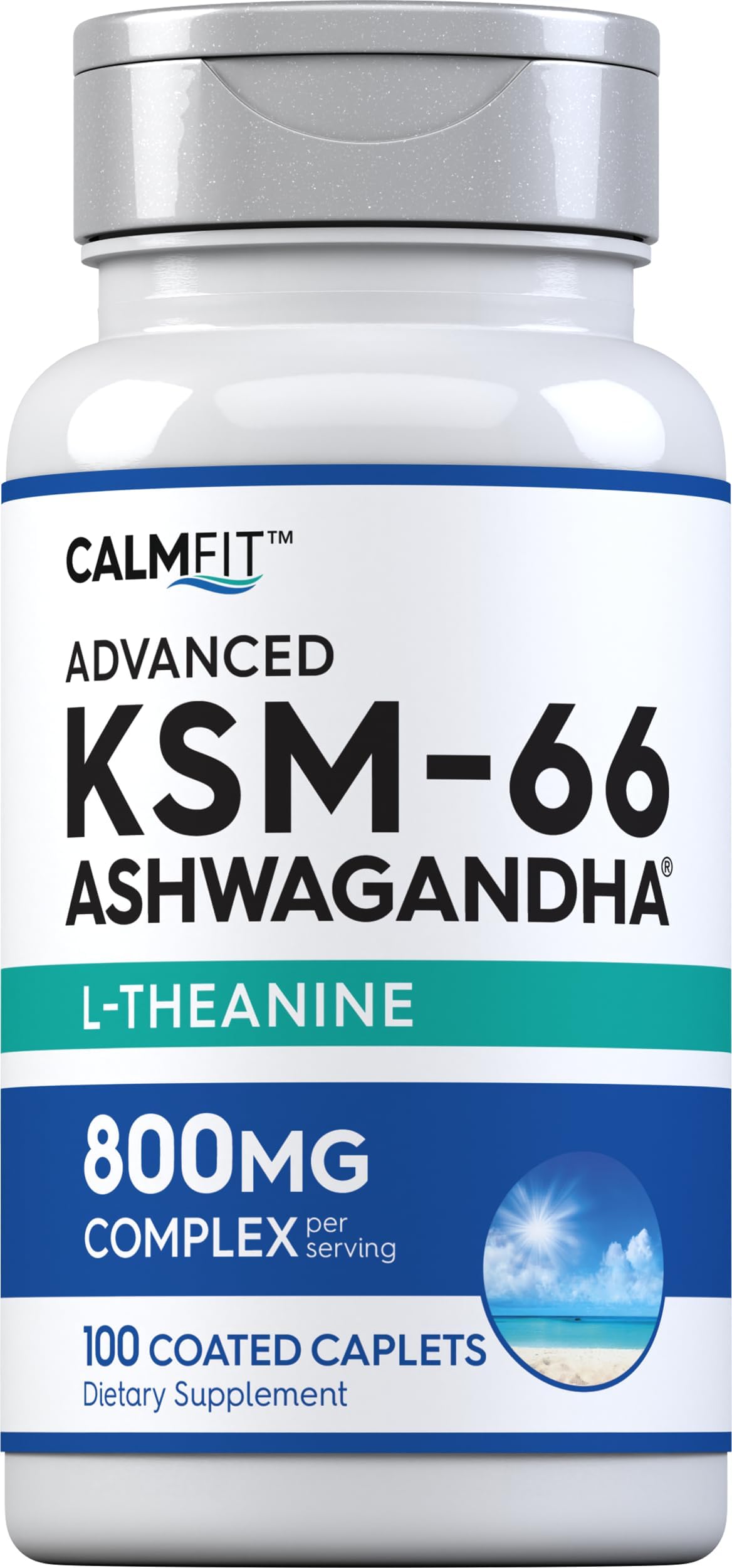KSM-66 Ashwagandha Extract Supplement | 800mg Complex | 100 Caplets | Advanced Formula with L-Theanine | Vegan, Non-GMO, Gluten Free