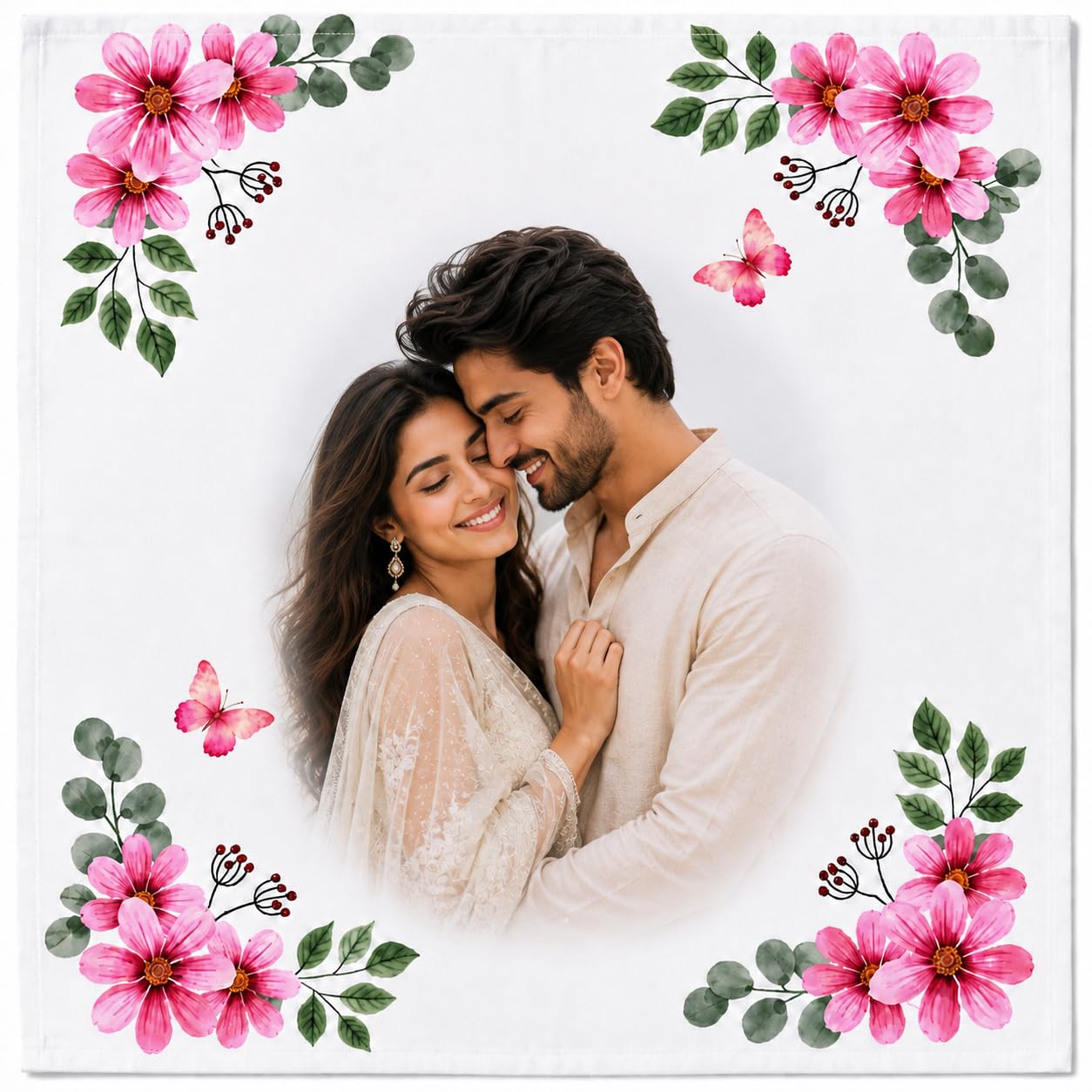 Personalised Couple Photo Handkerchief Floral Design-picture-14