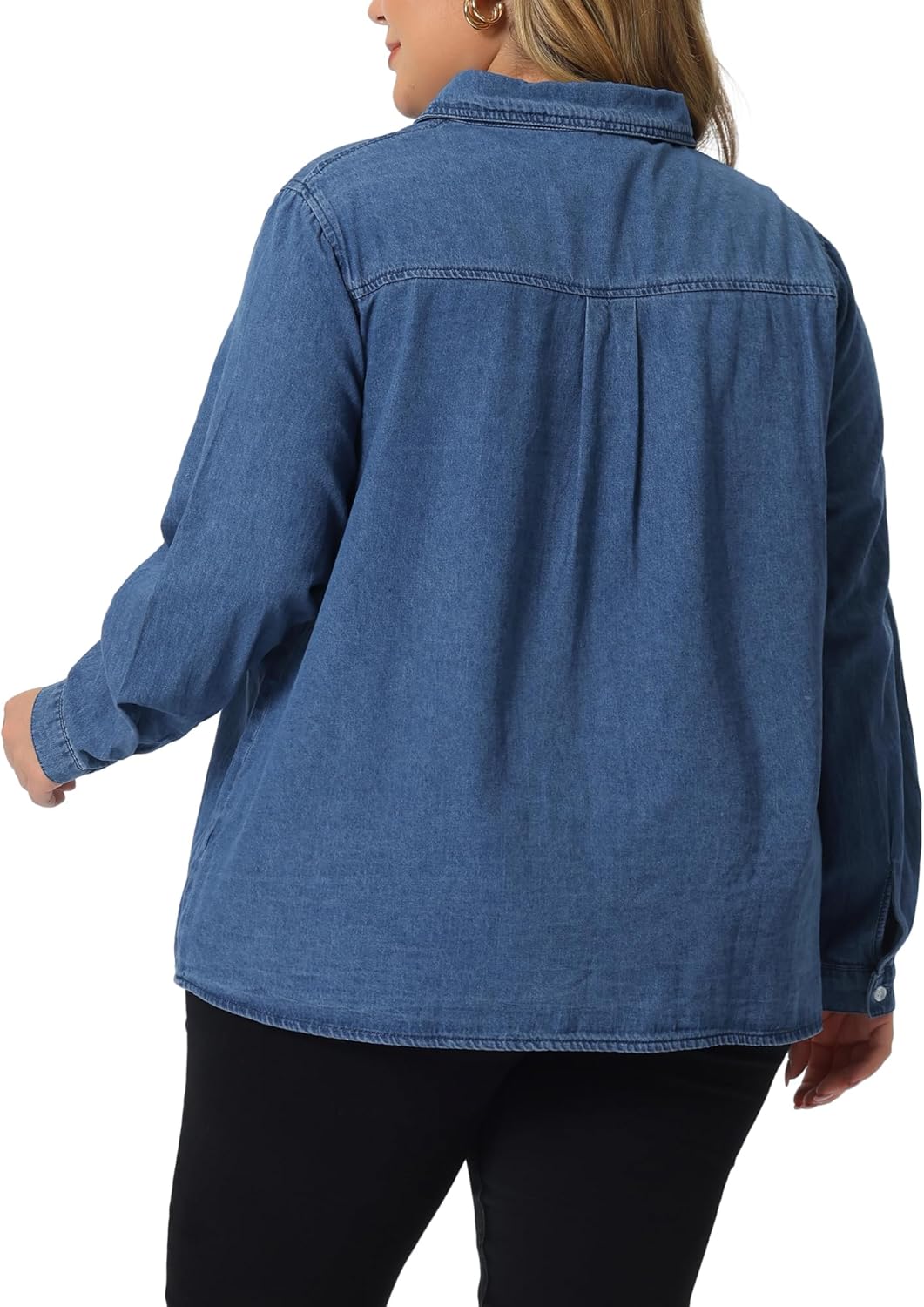 Agnes Orinda Women's Plus Size Button Down Denim Shirts Casual Long Sleeve Jean Blouse Top Jacket - Image 4