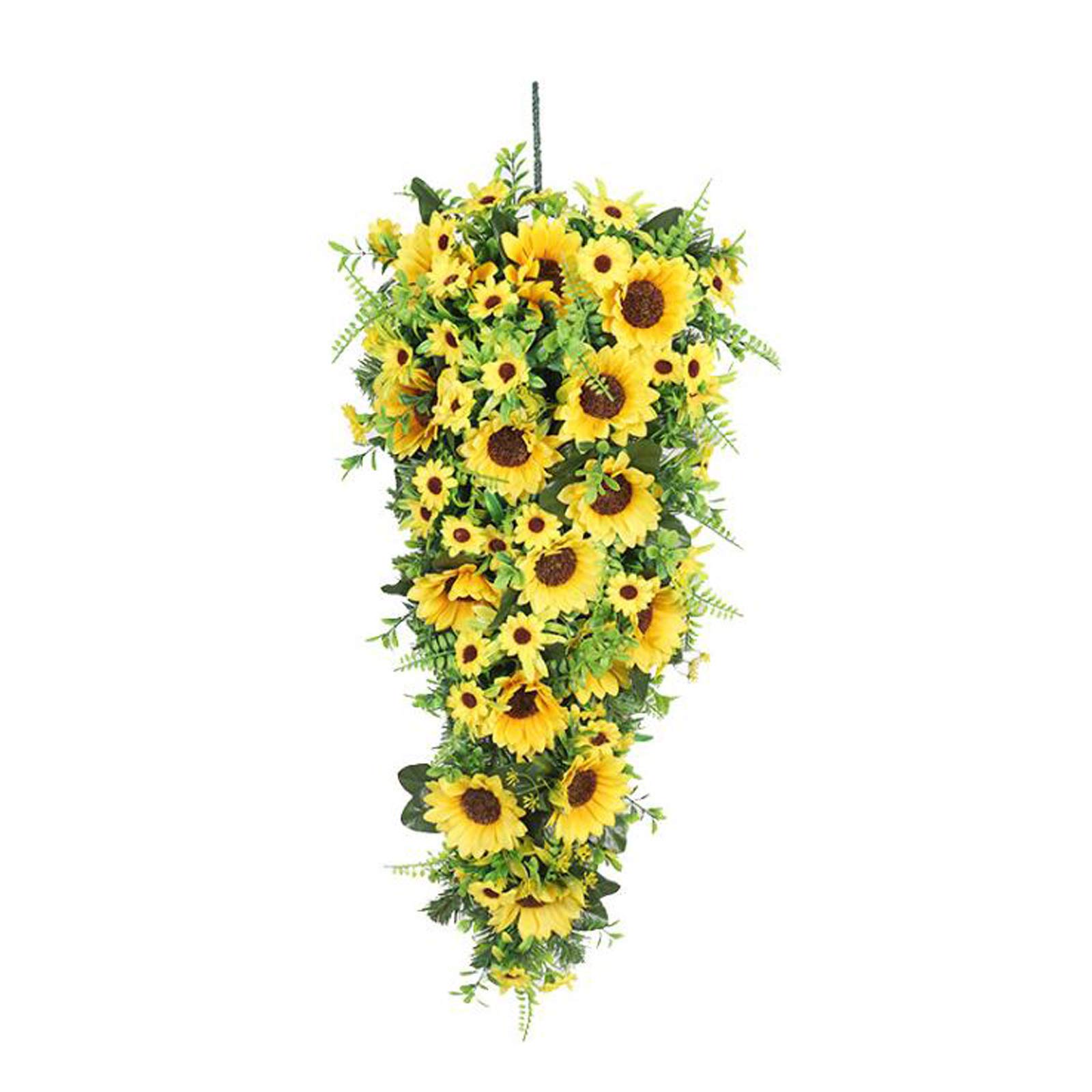 Aojie Sunflower Swag Door Hanging Wreath,Spring Decorative Floral Swag Wreath with Sunflowers,Green Leaves Front Door Garland for Home Party Window Wall Wedding Arch Decoration