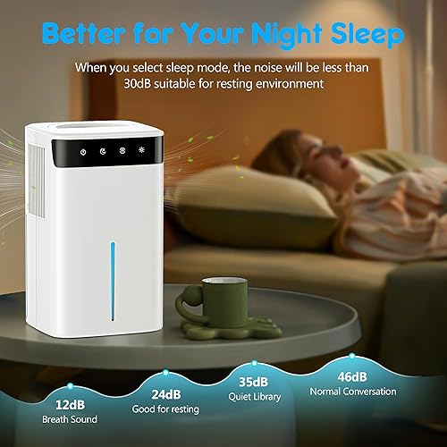 Miniatura 7 de Deshumidificador, deshumidificadores pequeños de 16 onzas para habitación del hogar, silencioso con apagado automático, ultra silencioso y eficiente