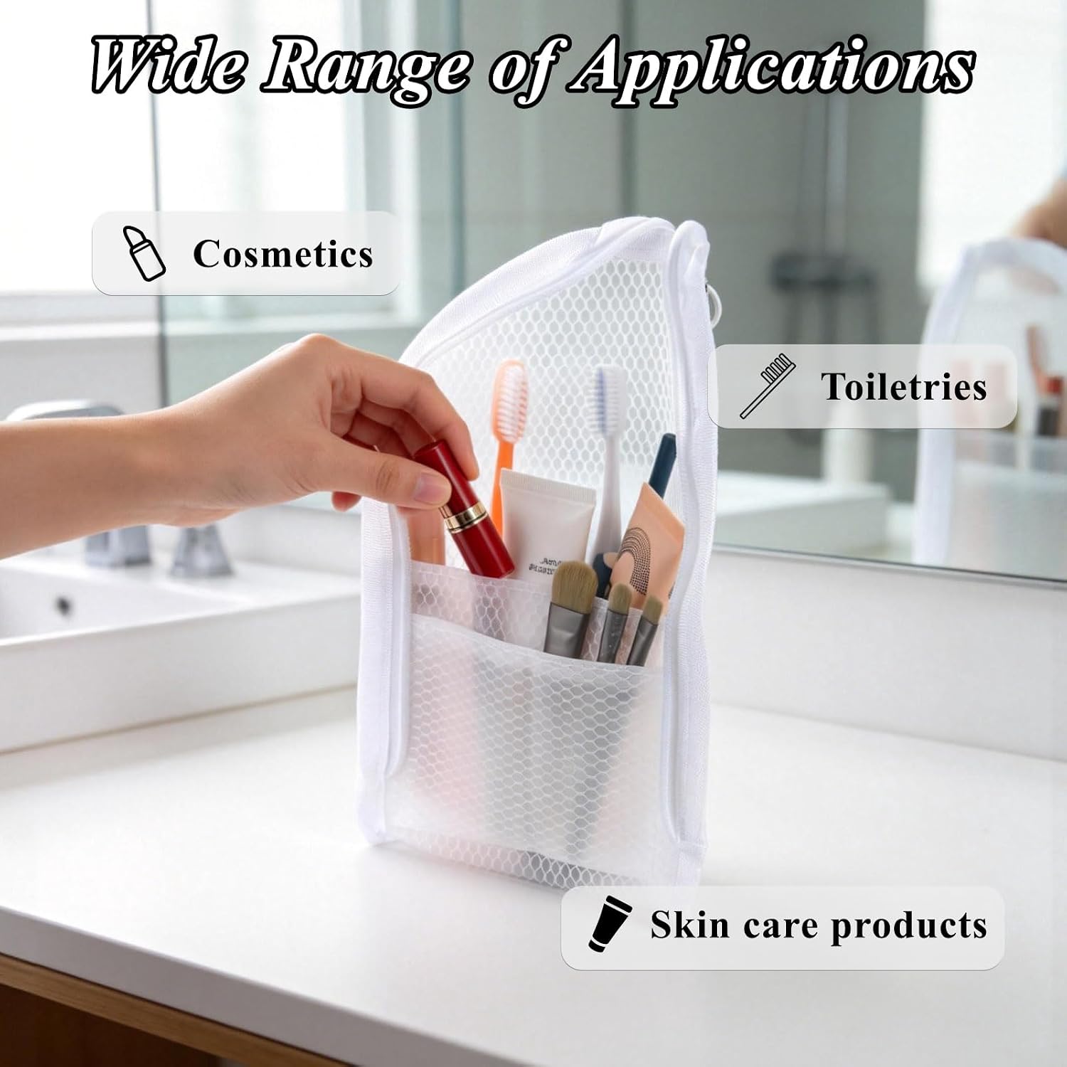 Standing Toiletry Bag, Waterproof Travel Cosmetic Bag with Mesh Pockets