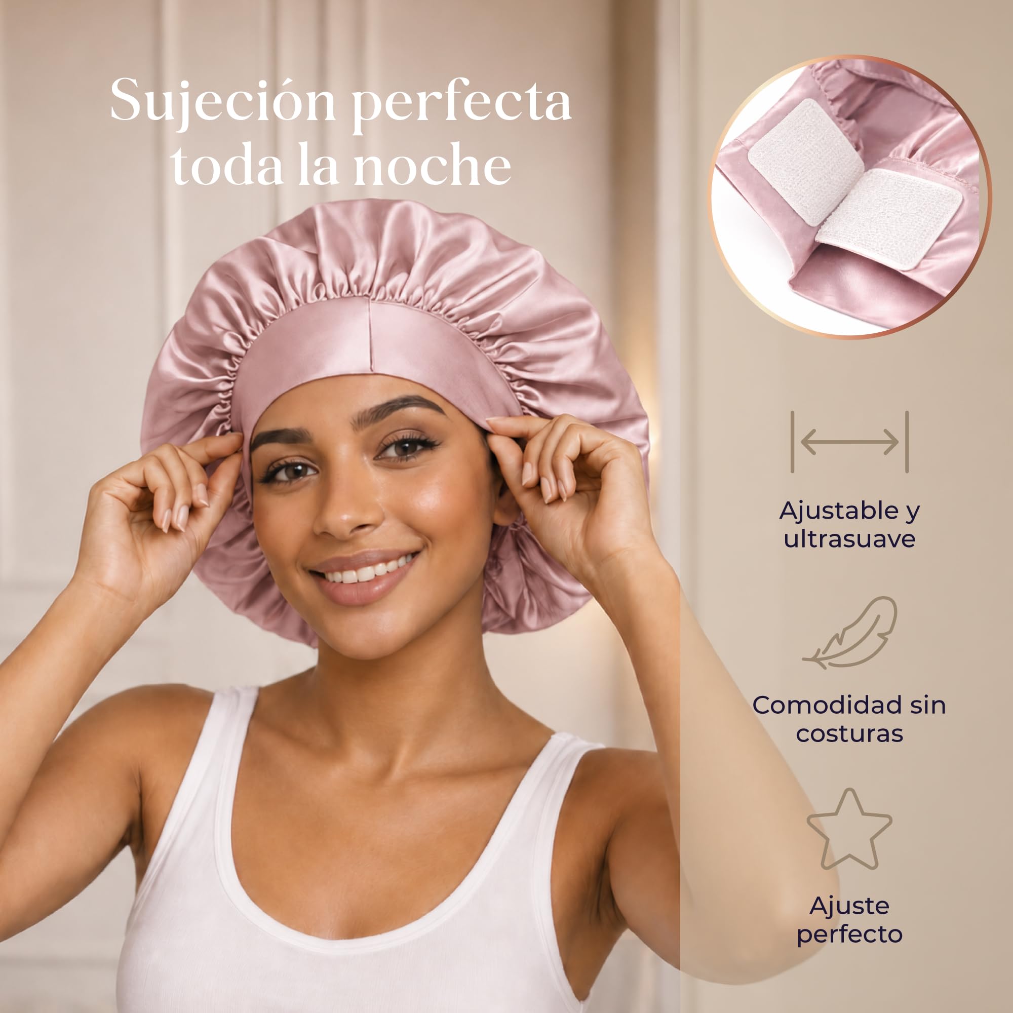 Dreamzie Gorro de Seda para Dormir - 100% Seda de Morera 22 Momme Ajustable - Gorro Saten para Dormir - OEKO-TEX®