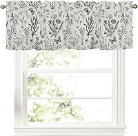Vista 1 de Cenefas de cortinas de hojas silvestres para ventanas de primavera y verano con hojas negras y grises, cenefa de ventana de mariposa, cortina corta