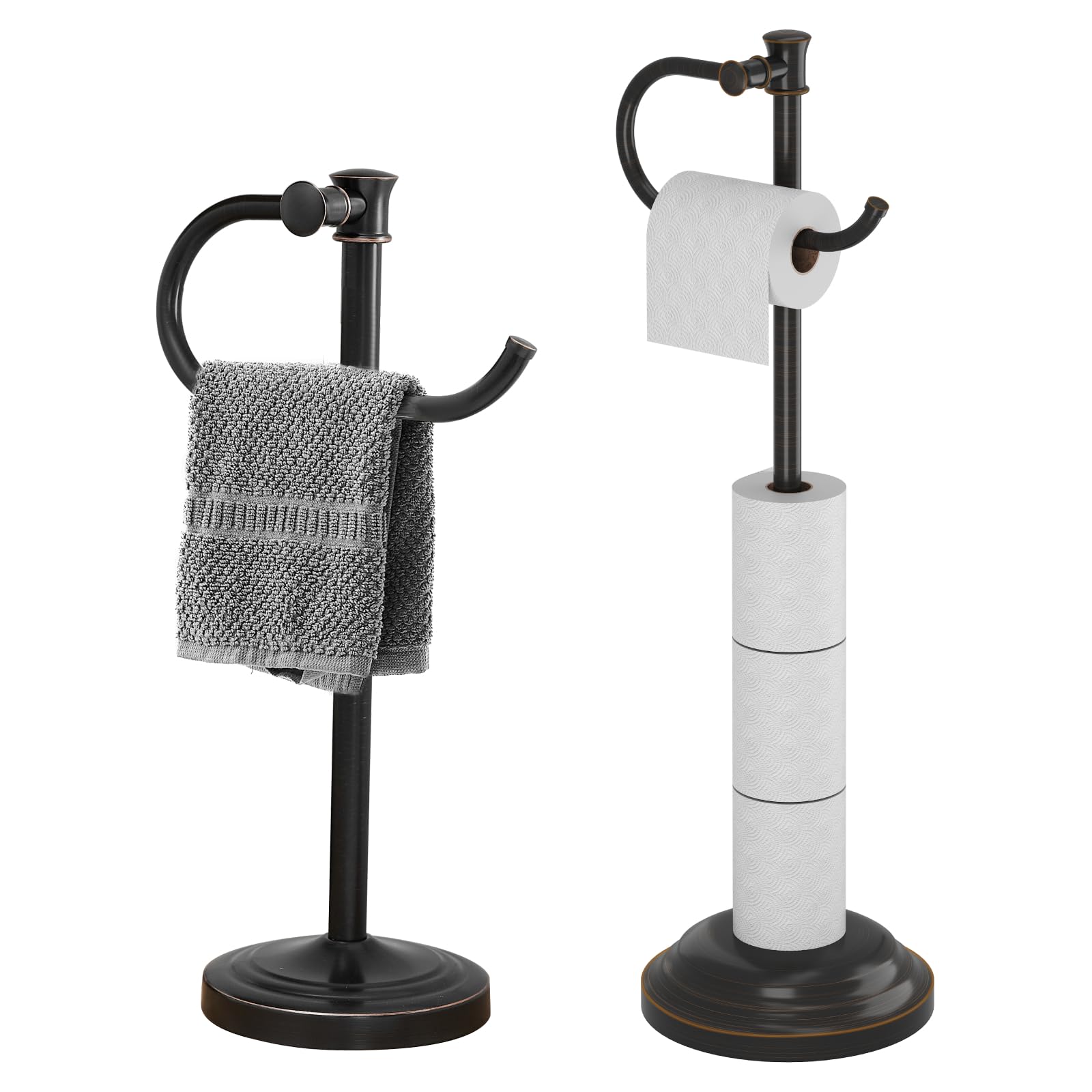 BESy 17 Inch Oil Rubbed Bronze Stand Towel Bar Hanger Hand Towel Bar Bathroom Vanity Countertop Towel Holder and Toilet Paper Holder Free Standing Bathroom Toilet Tissue Holder Stand for Floor