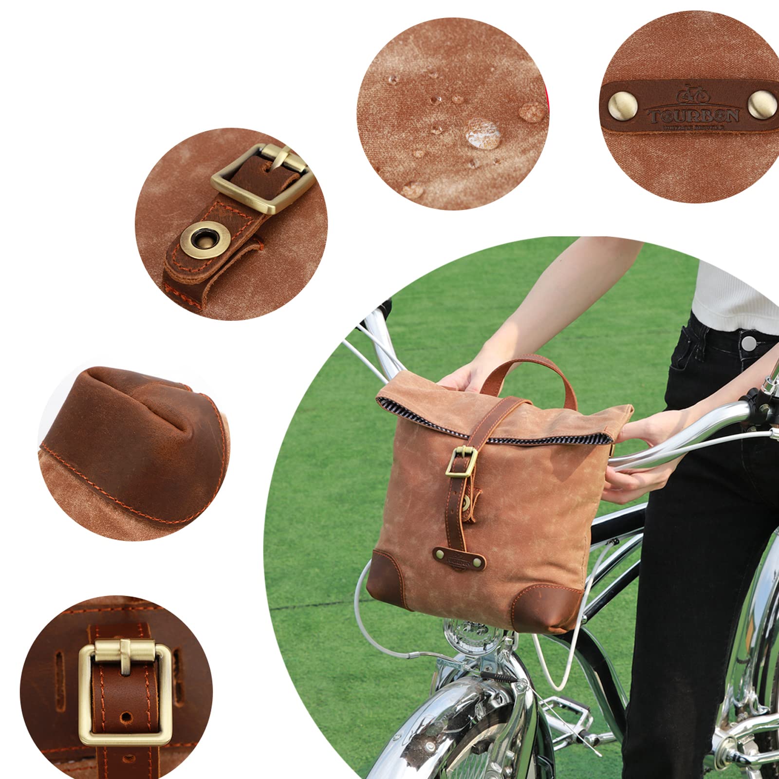 Tourbon T-TB1250CA - Borsa da sella per bicicletta, in tela cerata, 27 x 7 x 24,5 cm, colore: Marrone