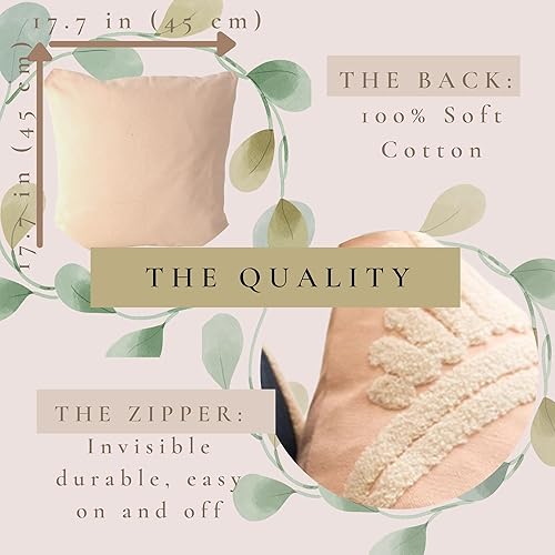 Miniatura 6 de Funda de almohada bohemia con textura neutra copetuda, funda de cojín decorativa para habitación del bebé, 2 piezas (combo de arte rosa)